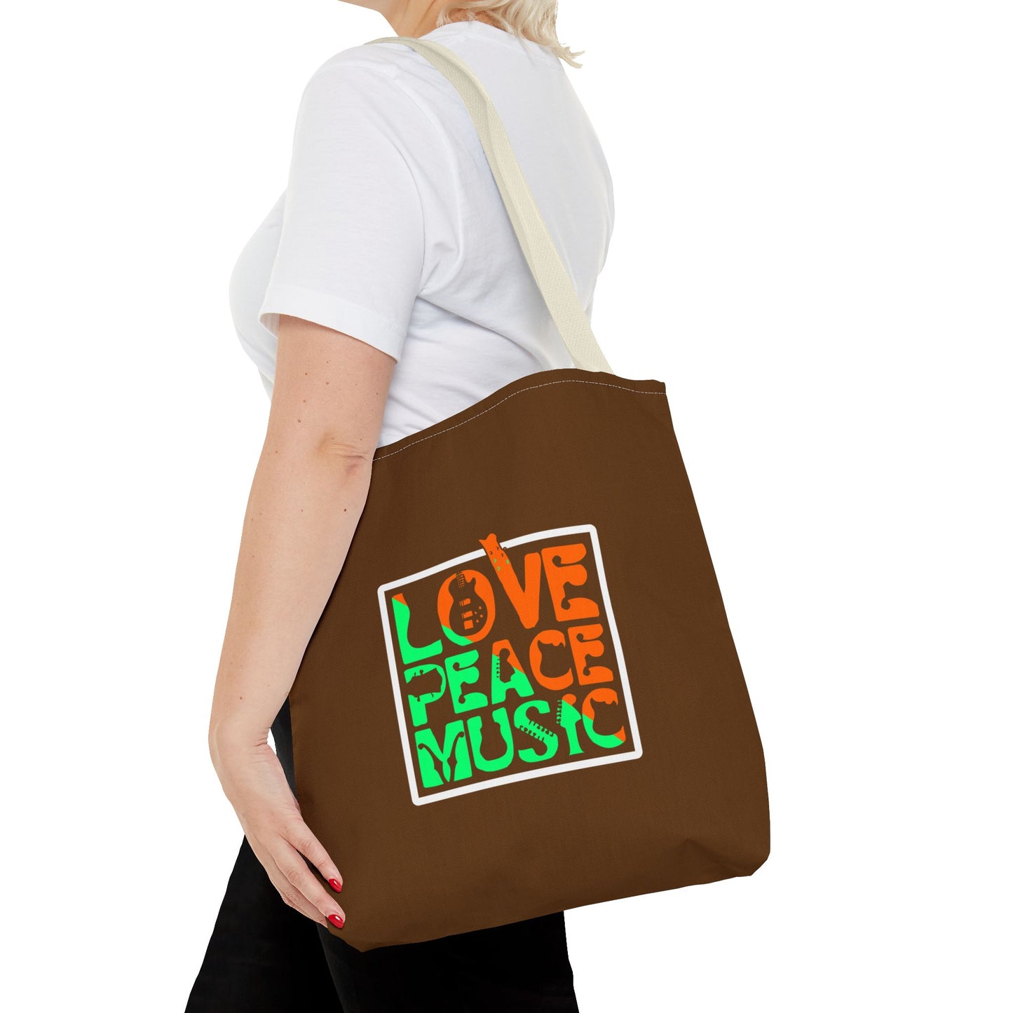 Love Peace Music Tote Bag (AOP)
