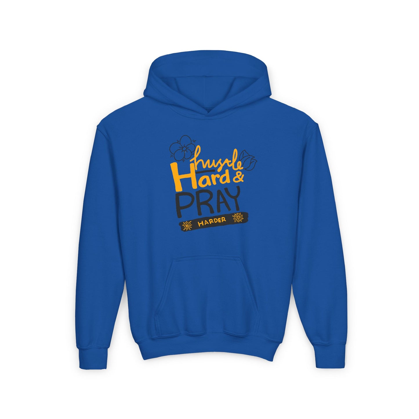 Hustle Hard And Pray Harder Youth Heavy Blend Hooded Sweatshirt