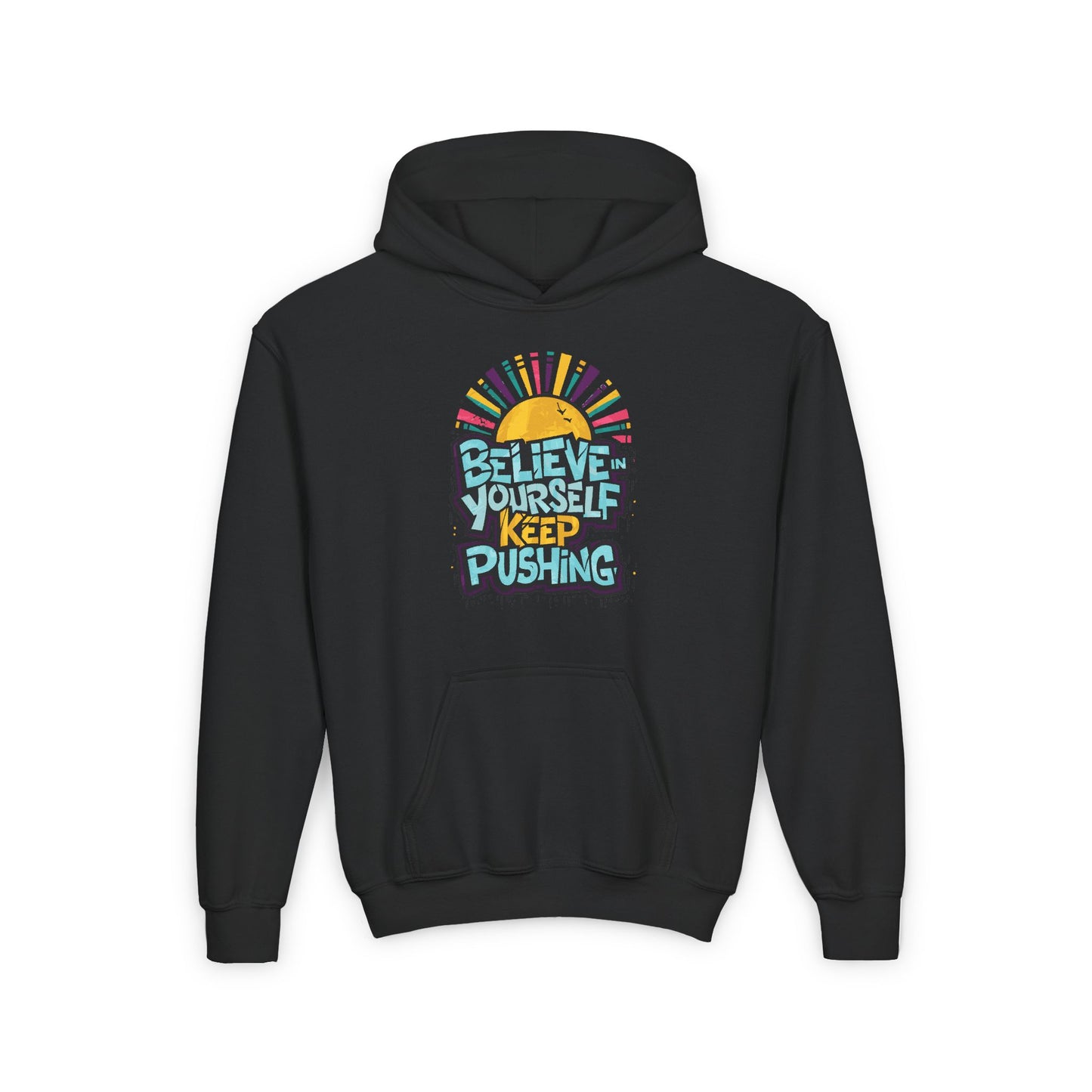 Believe In Yourself Keep Pushing Youth Heavy Blend Hooded Sweatshirt