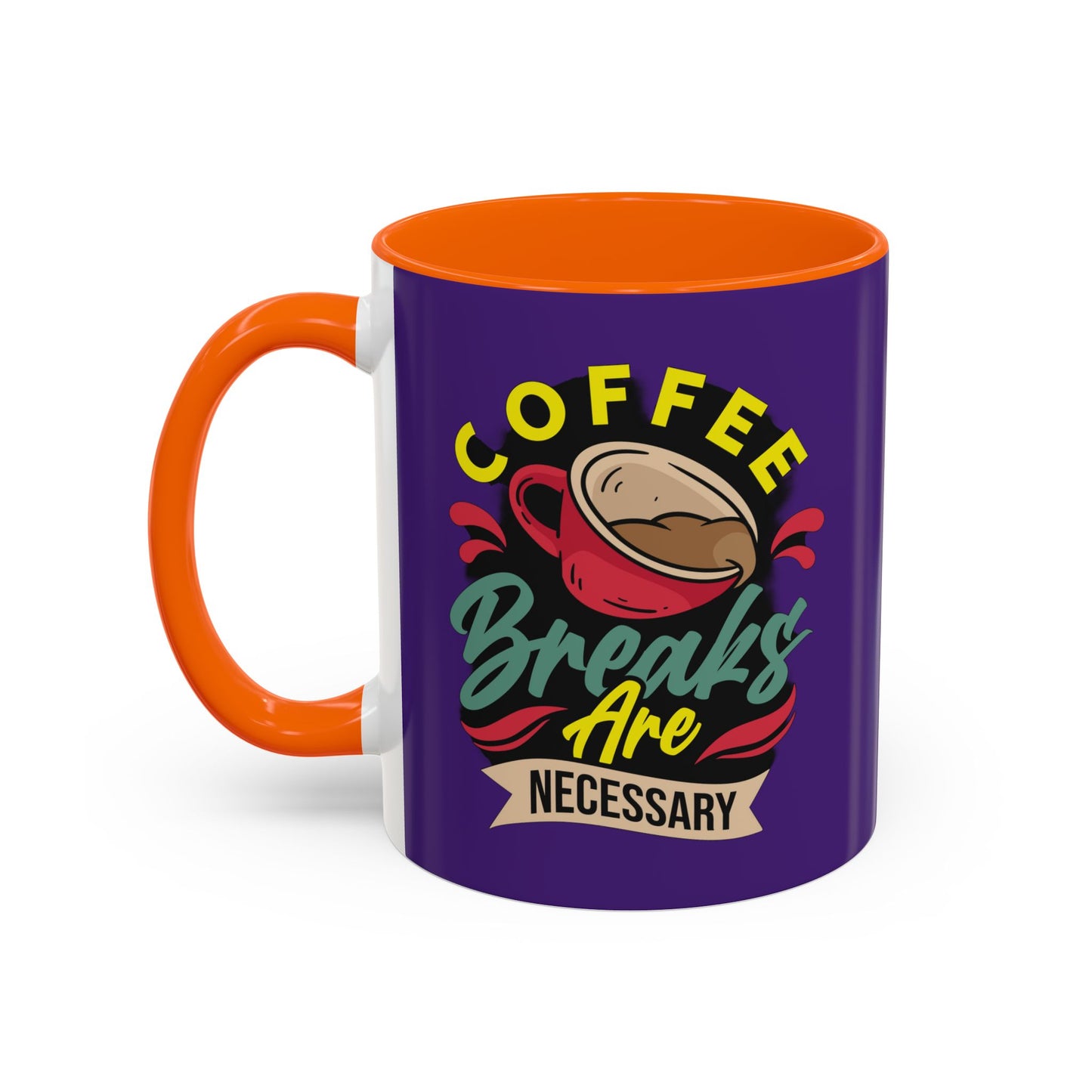 Coffee Breaks Are Necessary Accent Coffee Mug (11, 15oz)