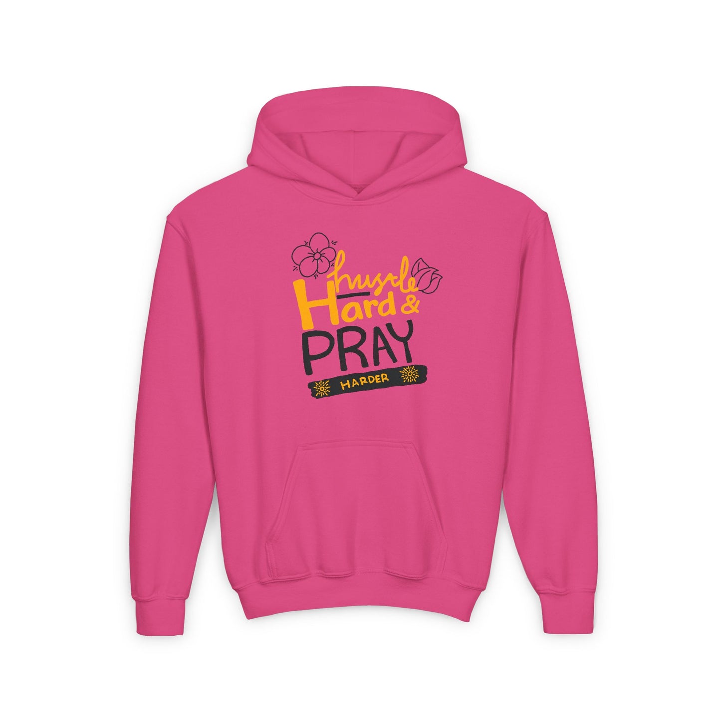 Hustle Hard And Pray Harder Youth Heavy Blend Hooded Sweatshirt
