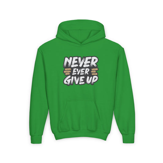 Never Ever Give Up Youth Heavy Blend Hooded Sweatshirt