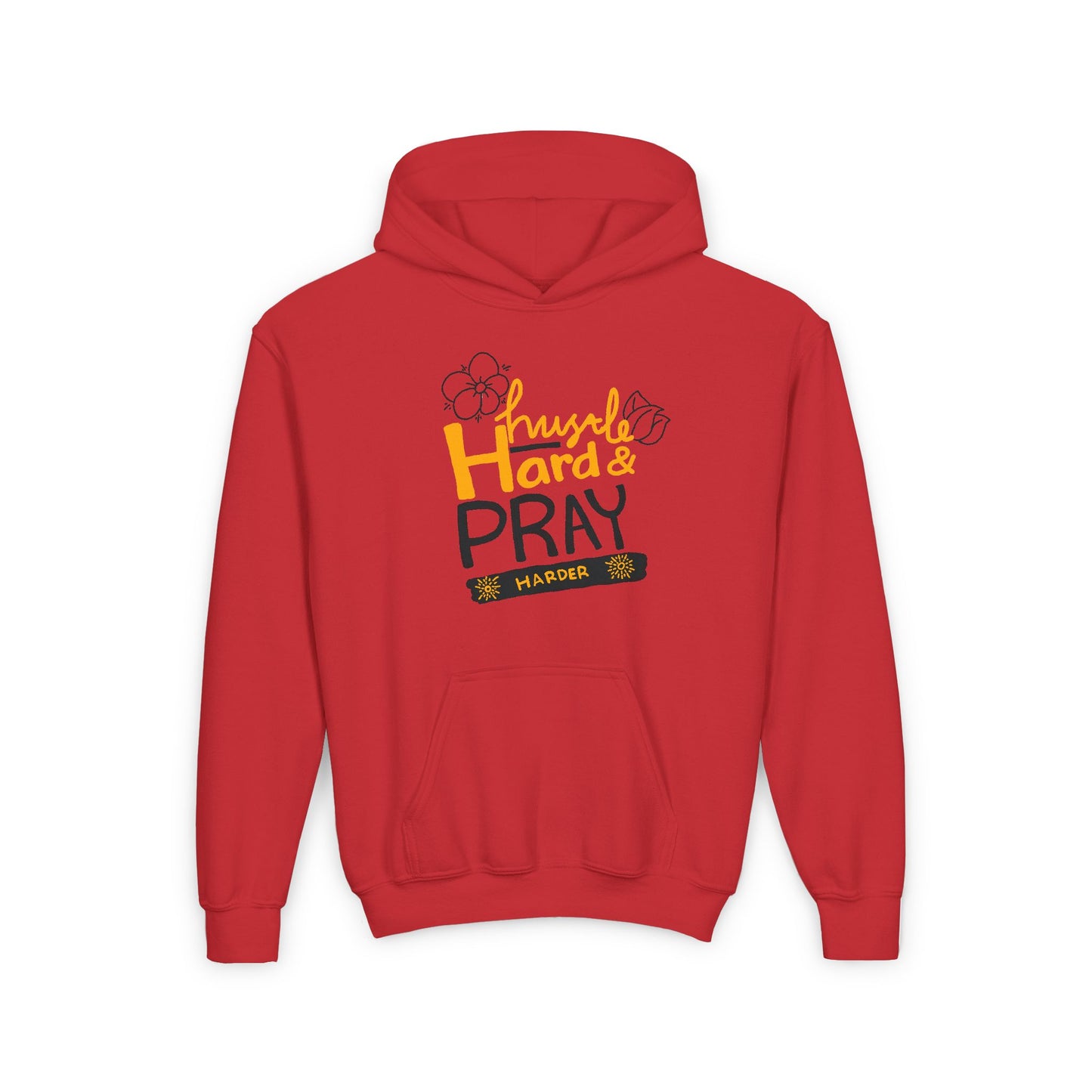 Hustle Hard And Pray Harder Youth Heavy Blend Hooded Sweatshirt
