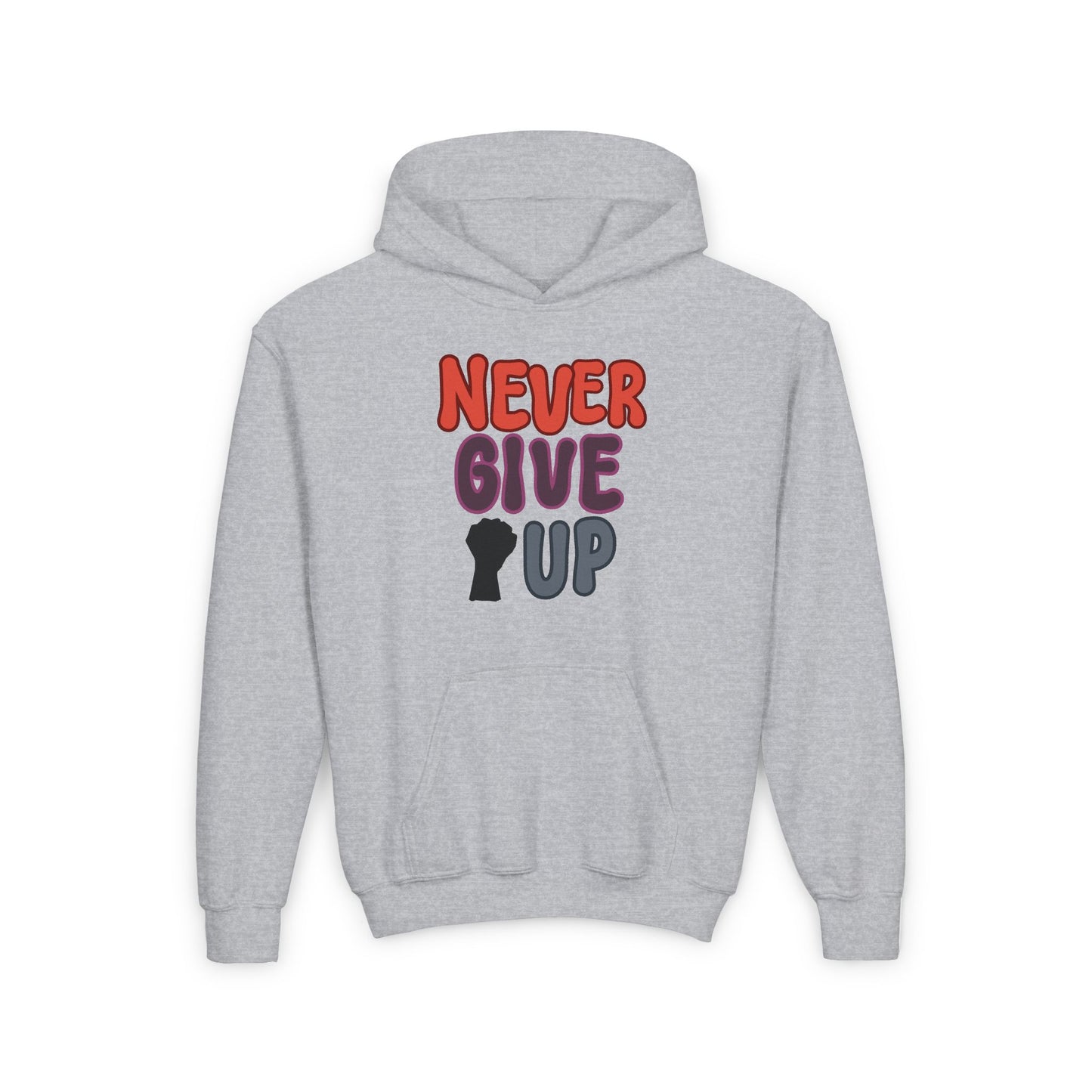 Never Give Up Youth Heavy Blend Hooded Sweatshirt
