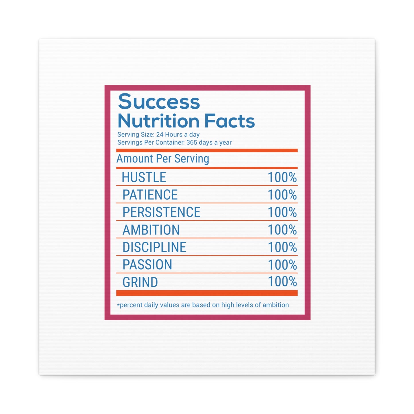 Success Nutrition Facts Matte Canvas, Stretched, 1.25"