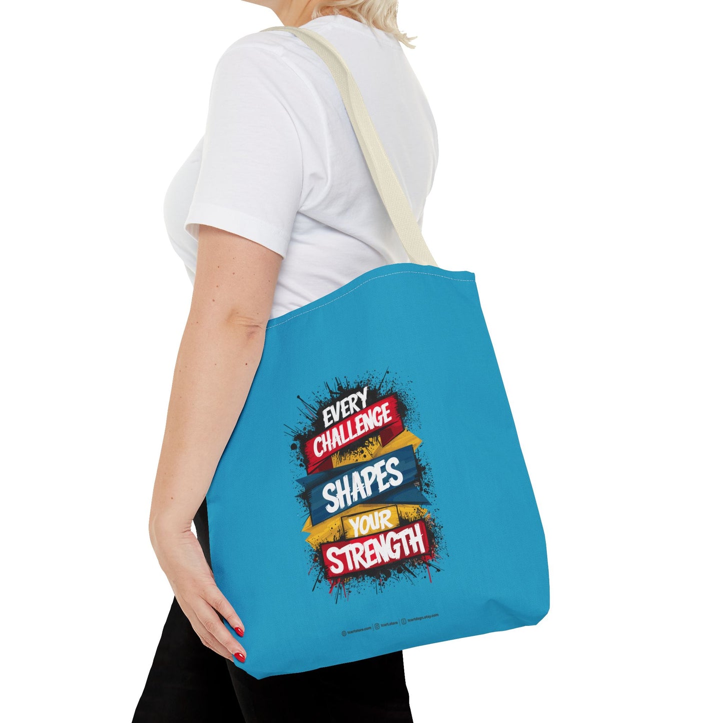 Every Challenge Shapes Your Strength Tote Bag (AOP)