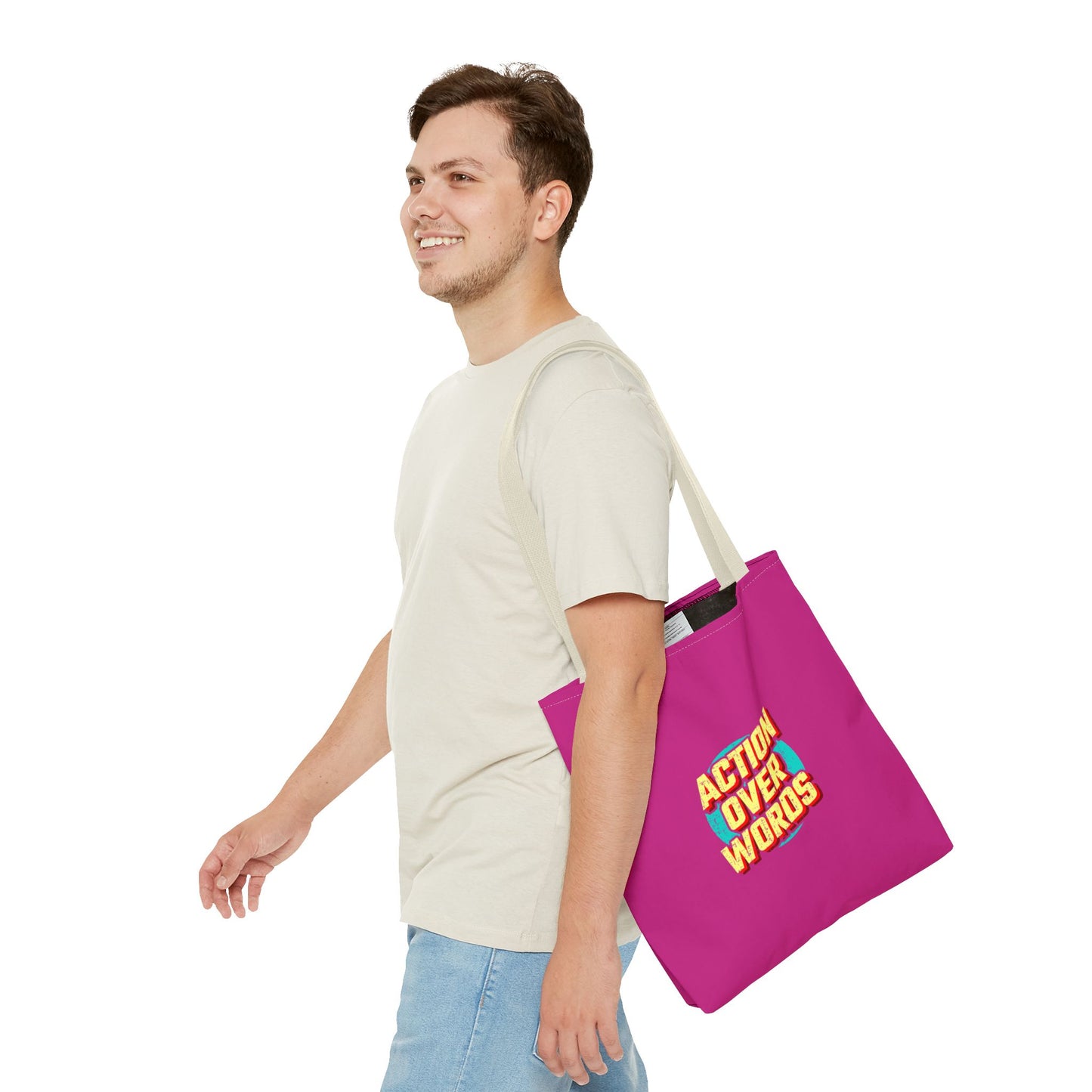 Action Over Words Tote Bag (AOP)