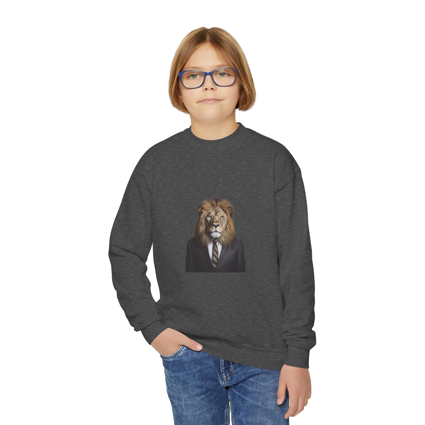 Lion Business Person Youth Crewneck Sweatshirt