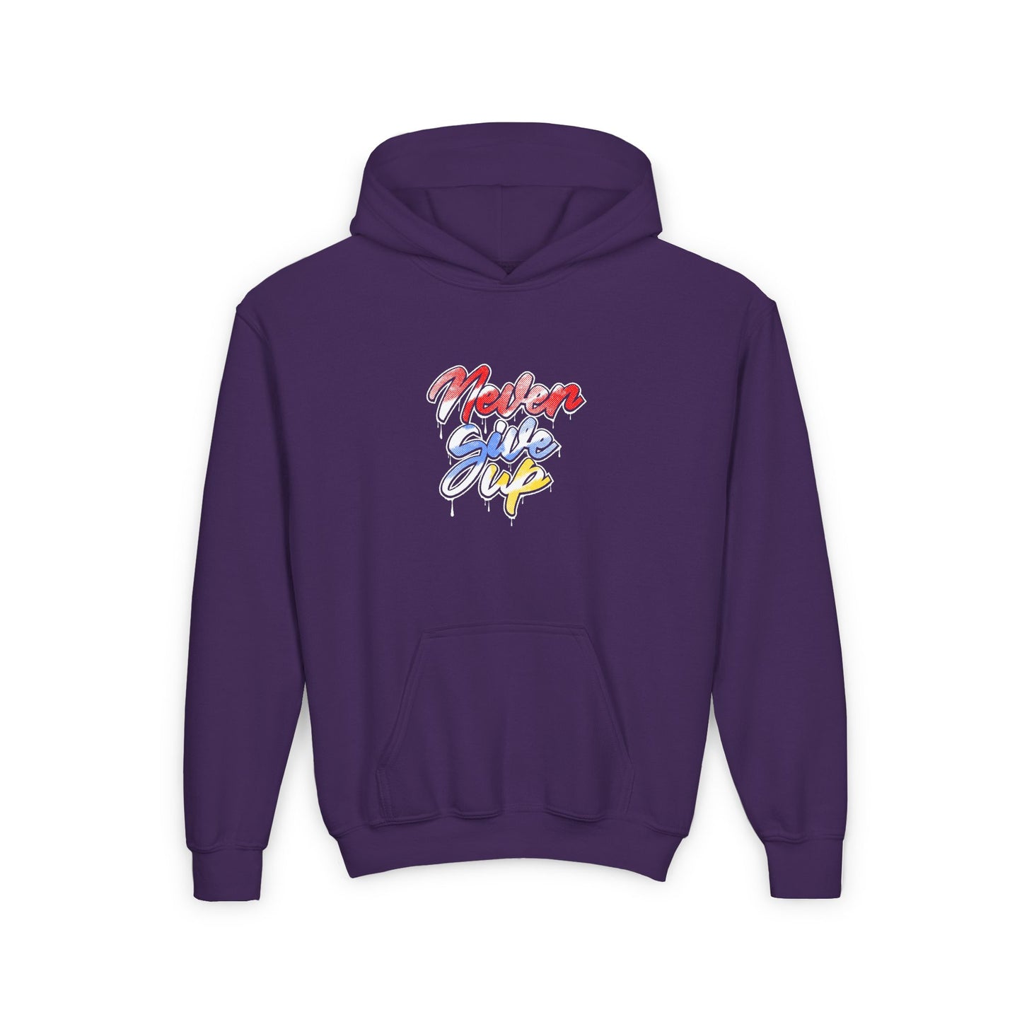 Never Give Up Youth Heavy Blend Hooded Sweatshirt