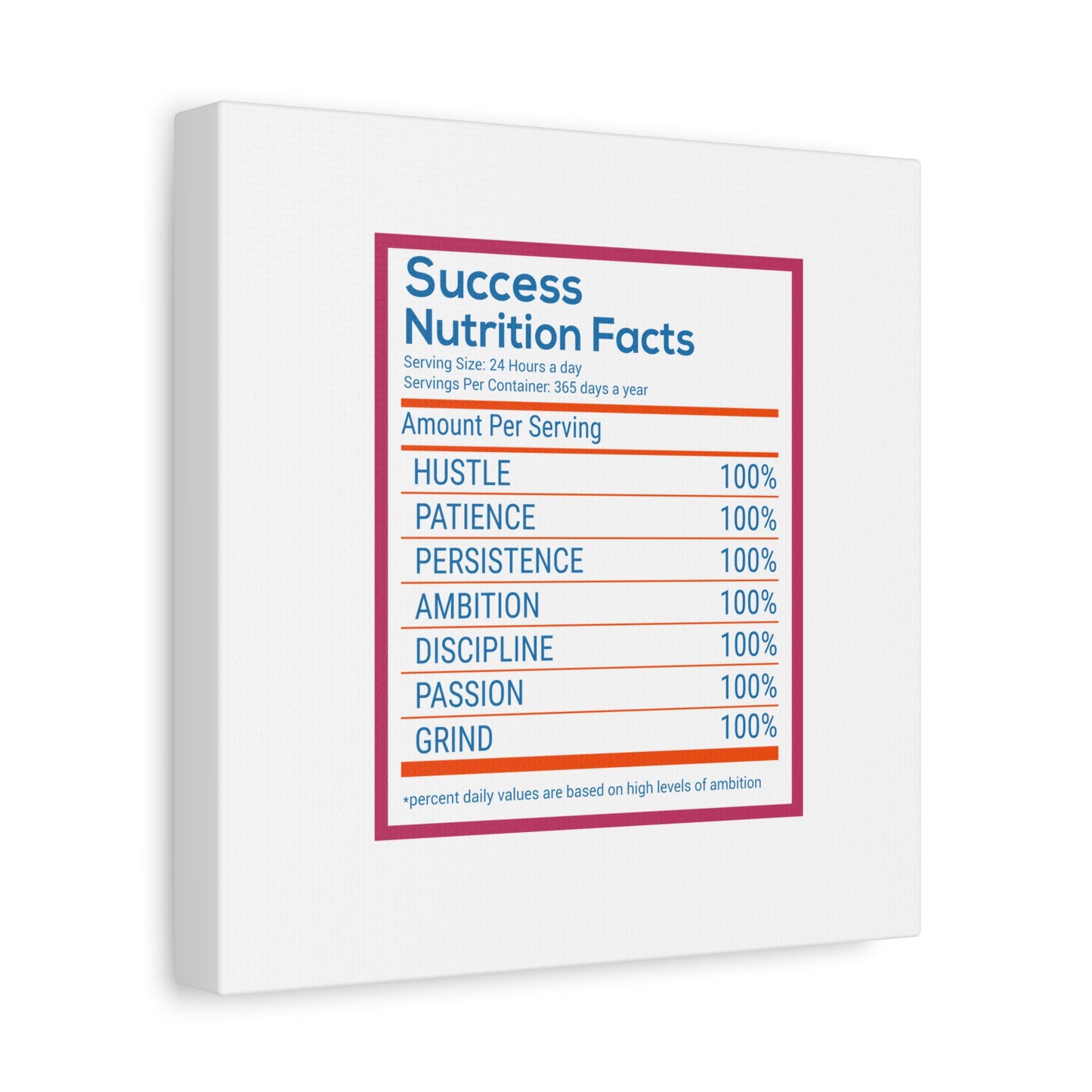Success Nutrition Facts Matte Canvas, Stretched, 1.25"