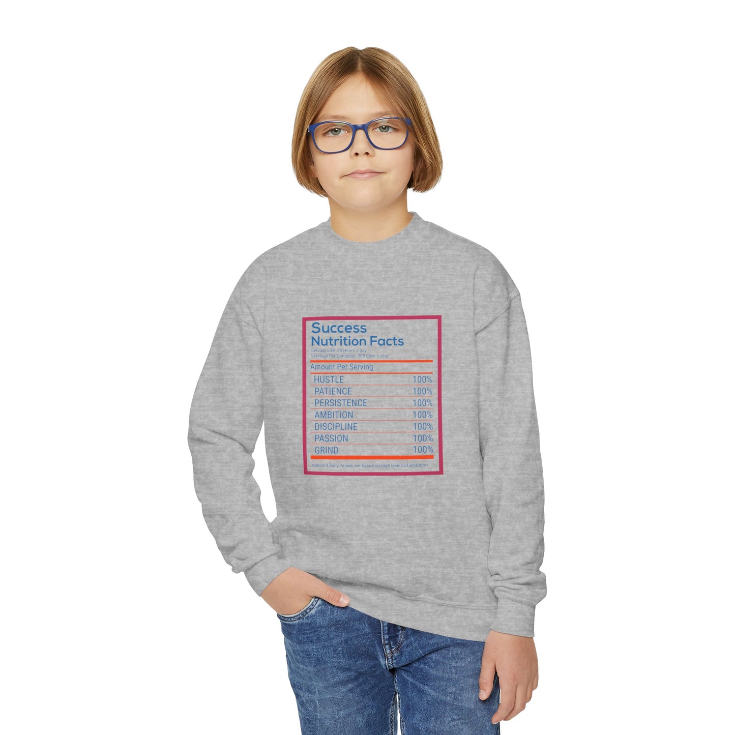 Success Nutrition Facts Youth Crewneck Sweatshirt