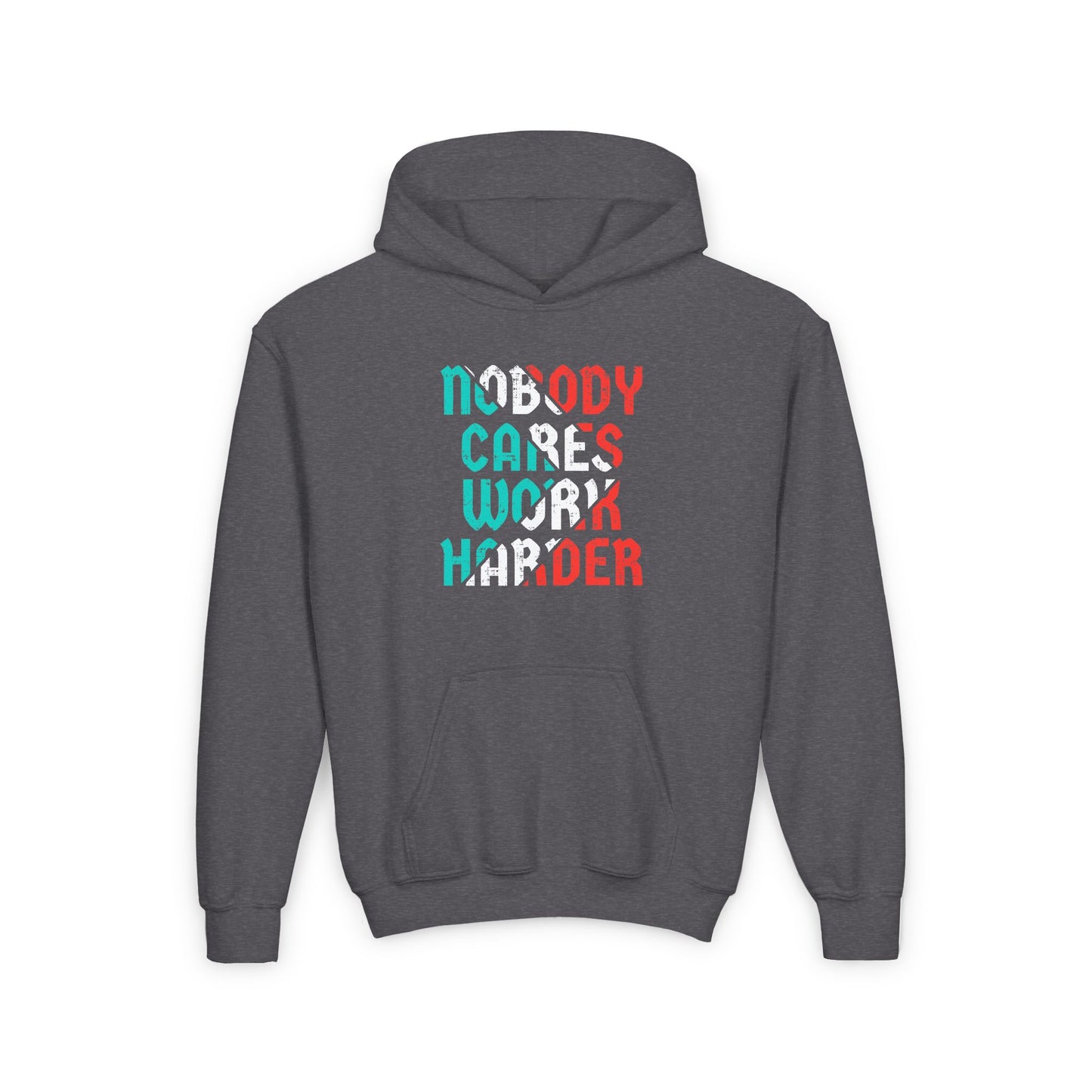 Nobody Cares Work Harder Youth Heavy Blend Hooded Sweatshirt