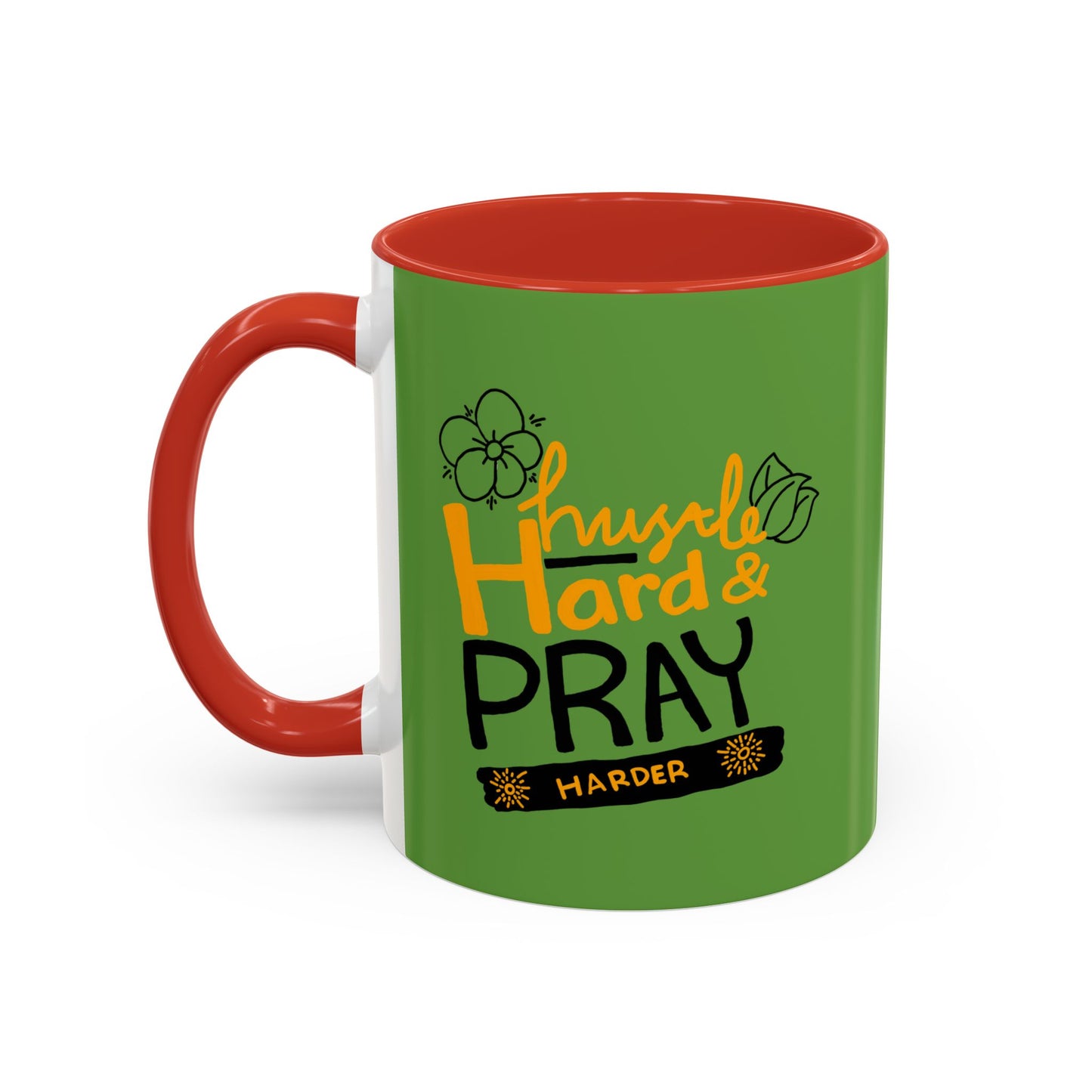 Hustle Hard And Pray Harder Accent Coffee Mug (11, 15oz)