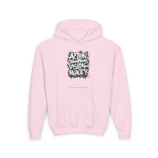 Action Transforms Vision Into Reality Youth Heavy Blend Hooded Sweatshirt