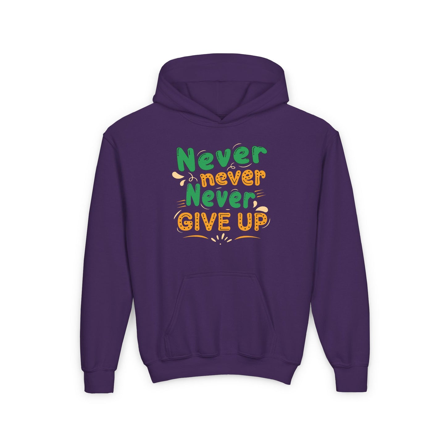 Never Never Never Give Up Youth Heavy Blend Hooded Sweatshirt