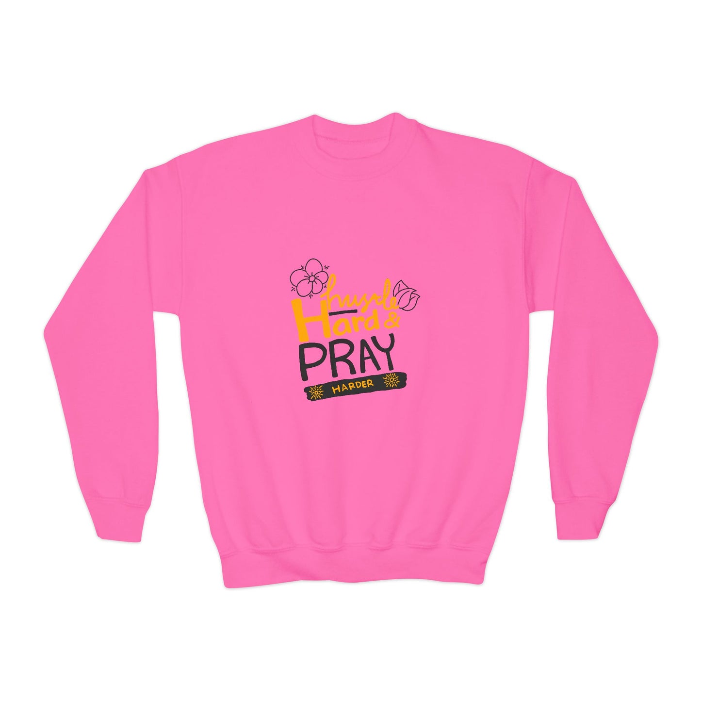 Hustle Hard And Pray Harder Youth Crewneck Sweatshirt