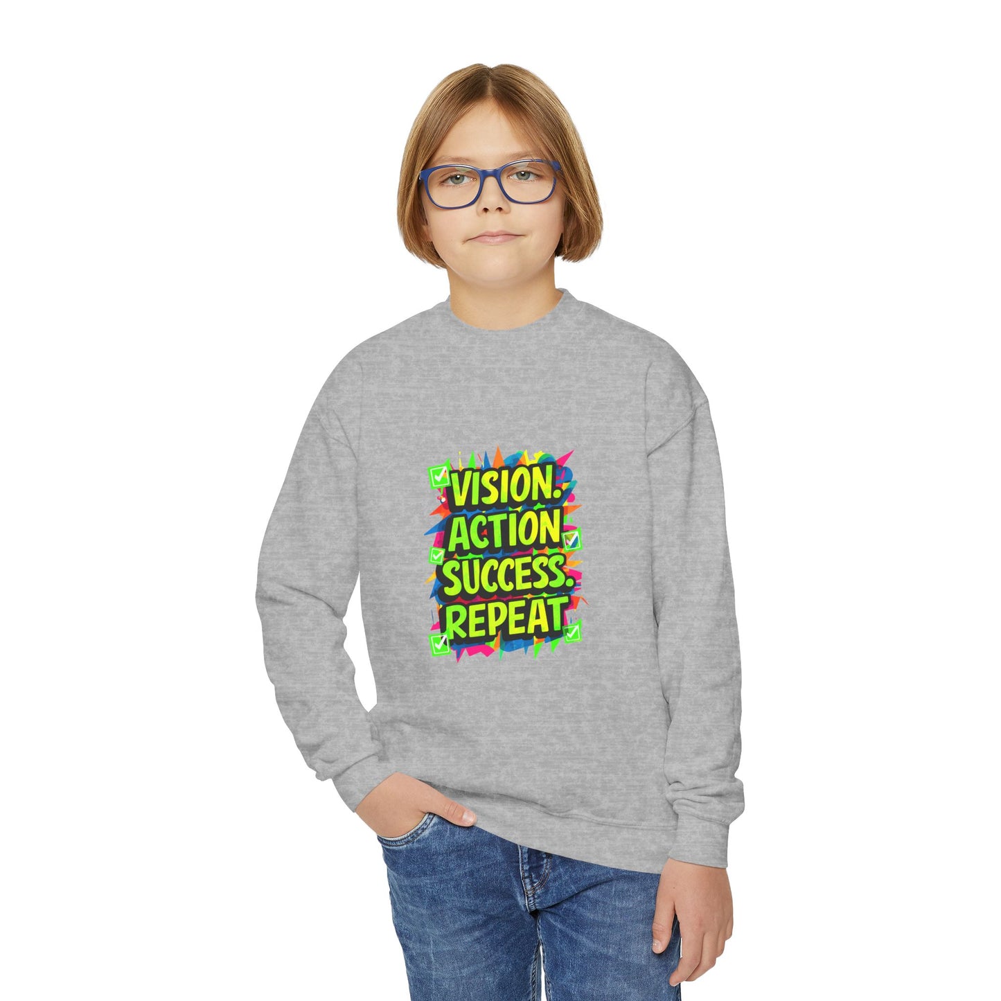 Vision Action Success Repeat Youth Crewneck Sweatshirt