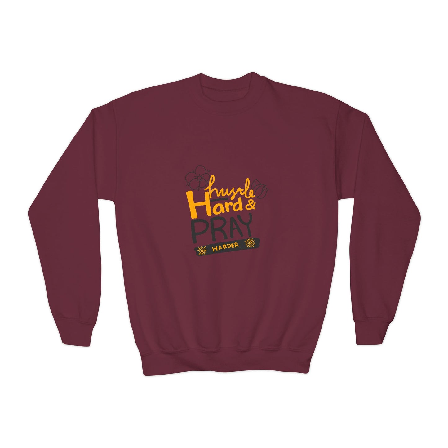 Hustle Hard And Pray Harder Youth Crewneck Sweatshirt