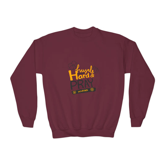 Hustle Hard And Pray Harder Youth Crewneck Sweatshirt