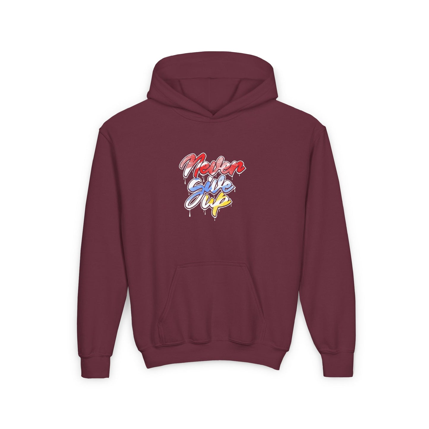 Never Give Up Youth Heavy Blend Hooded Sweatshirt