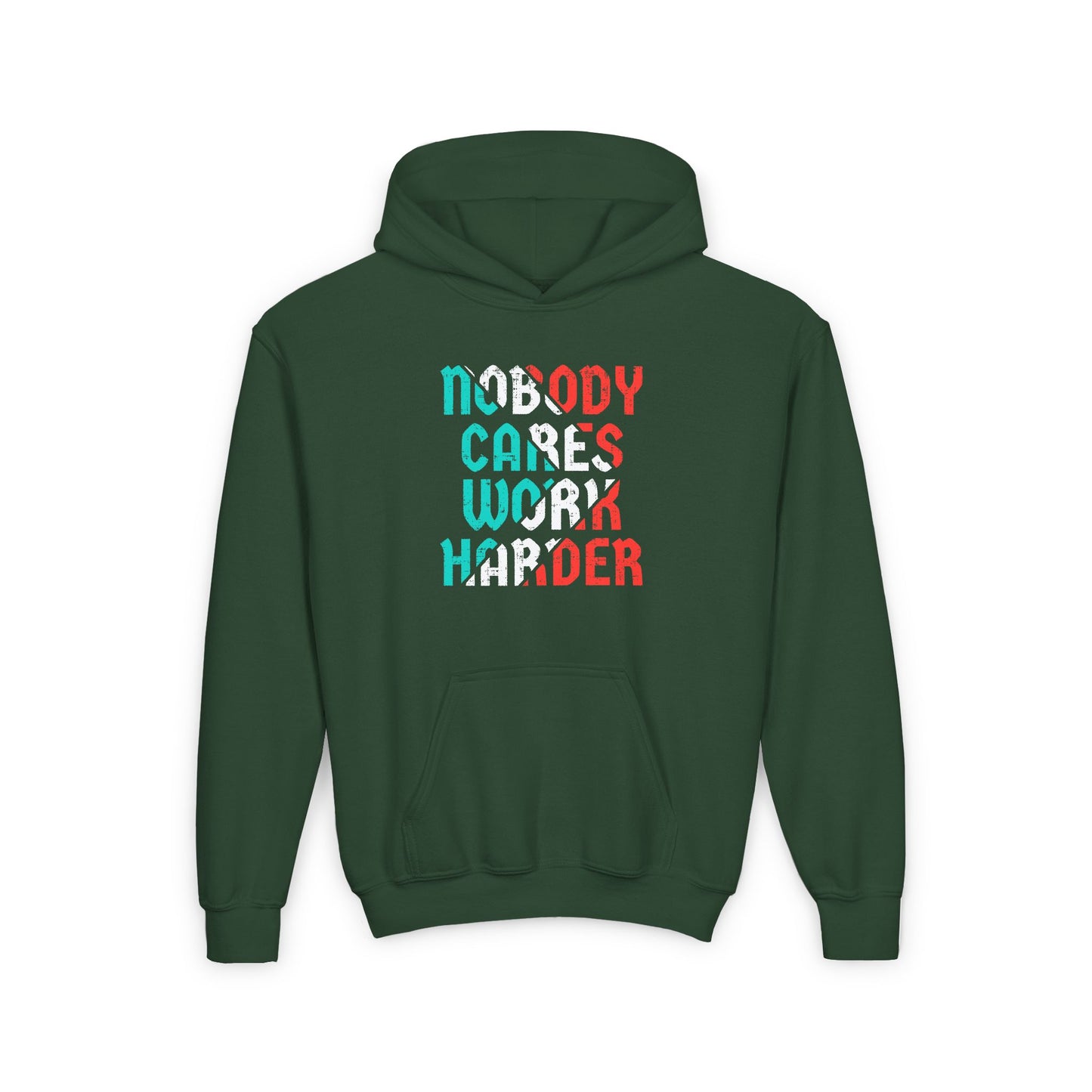 Nobody Cares Work Harder Youth Heavy Blend Hooded Sweatshirt