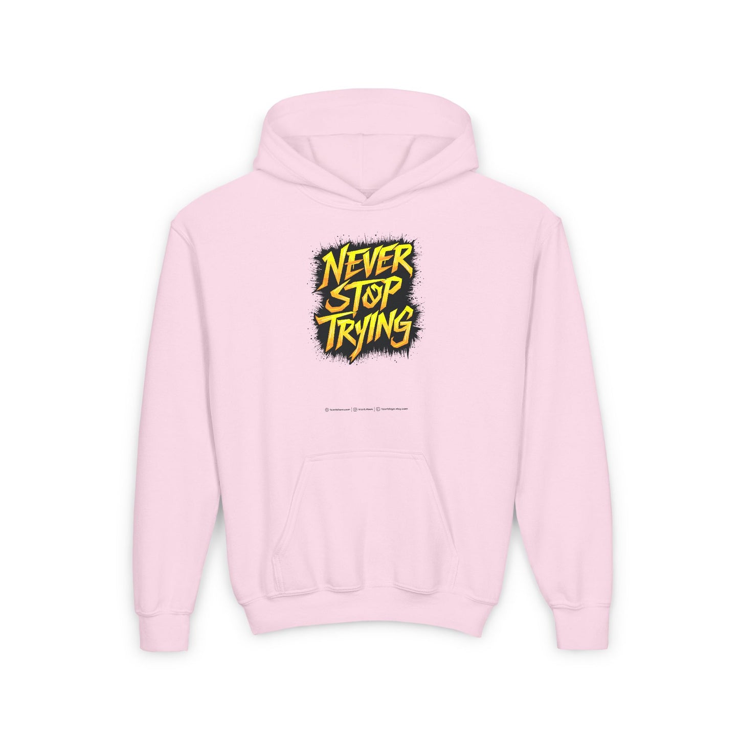 Never Stop Trying Youth Heavy Blend Hooded Sweatshirt