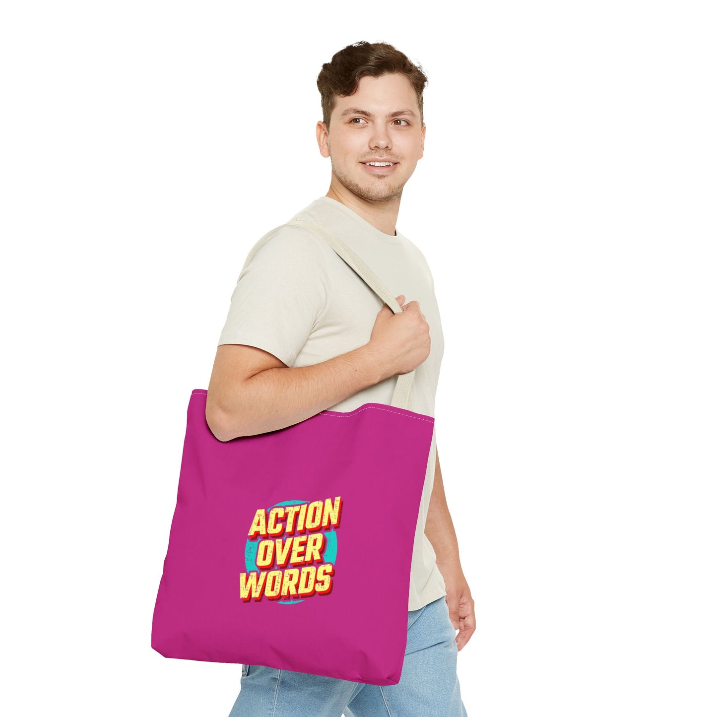 Action Over Words Tote Bag (AOP)
