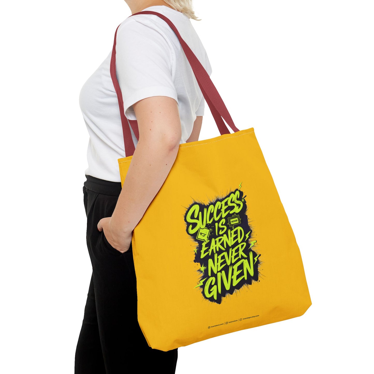 Success Is Never Earned Never Given Tote Bag (AOP)