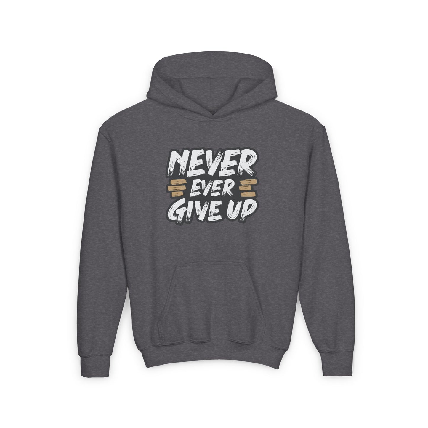 Never Ever Give Up Youth Heavy Blend Hooded Sweatshirt