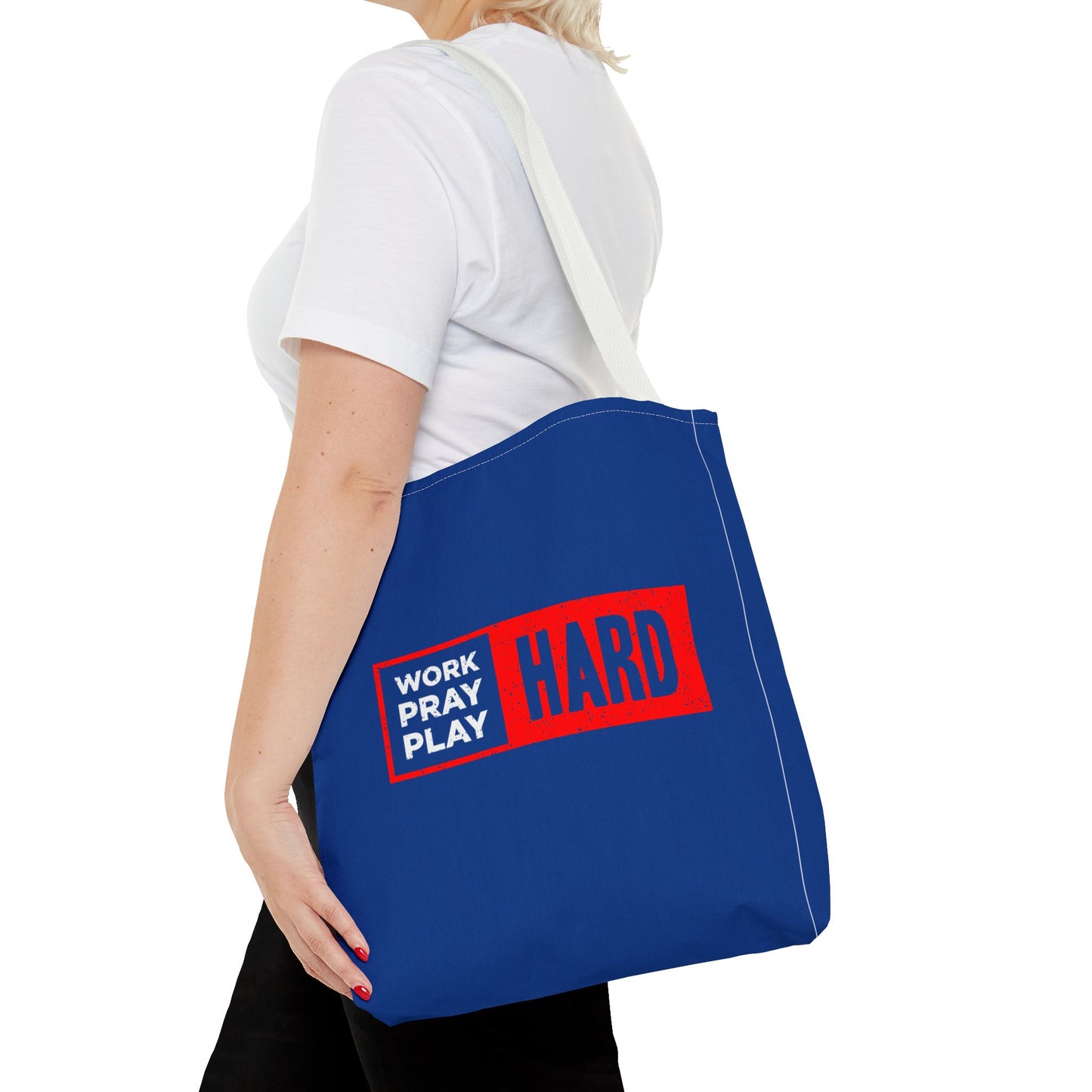 Work Hard Pray Hard Play Hard Tote Bag (AOP)
