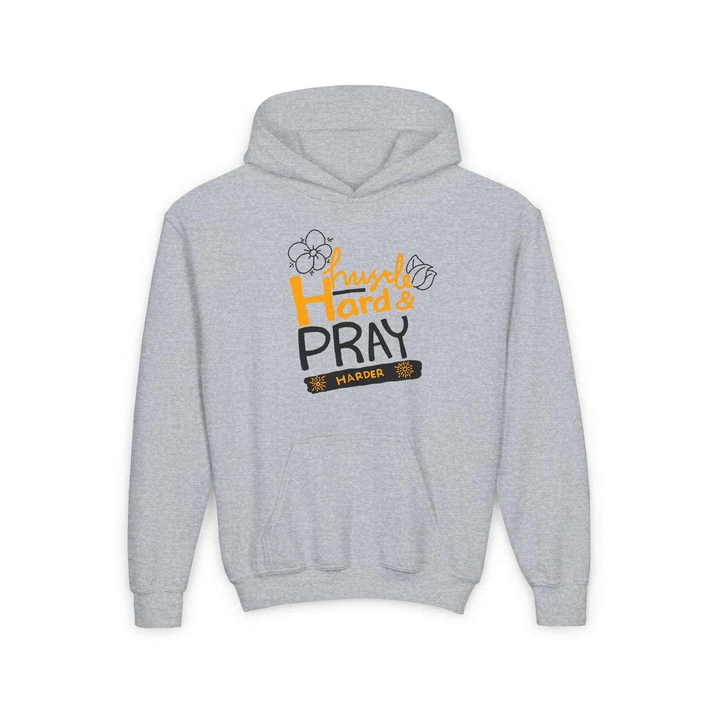 Hustle Hard And Pray Harder Youth Heavy Blend Hooded Sweatshirt