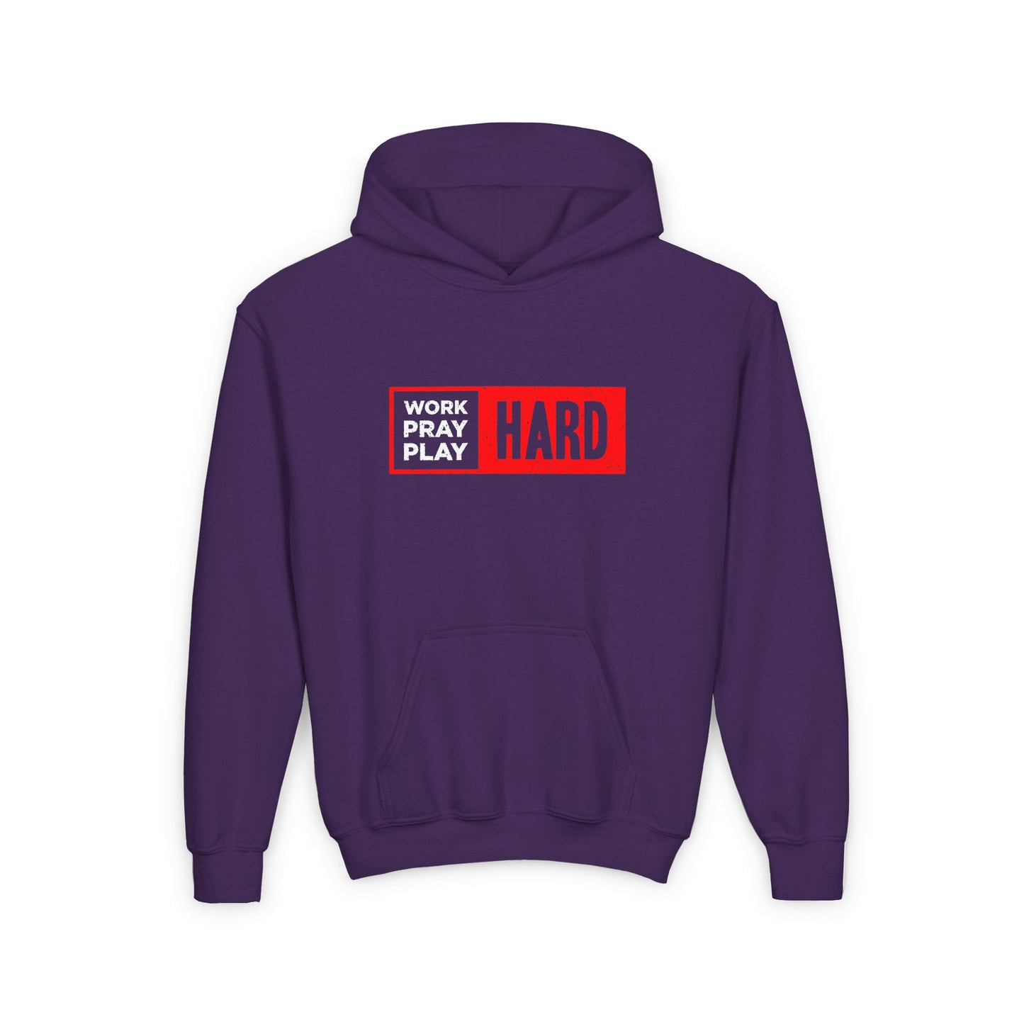 Work Hard Pray Hard Play Hard Youth Heavy Blend Hooded Sweatshirt