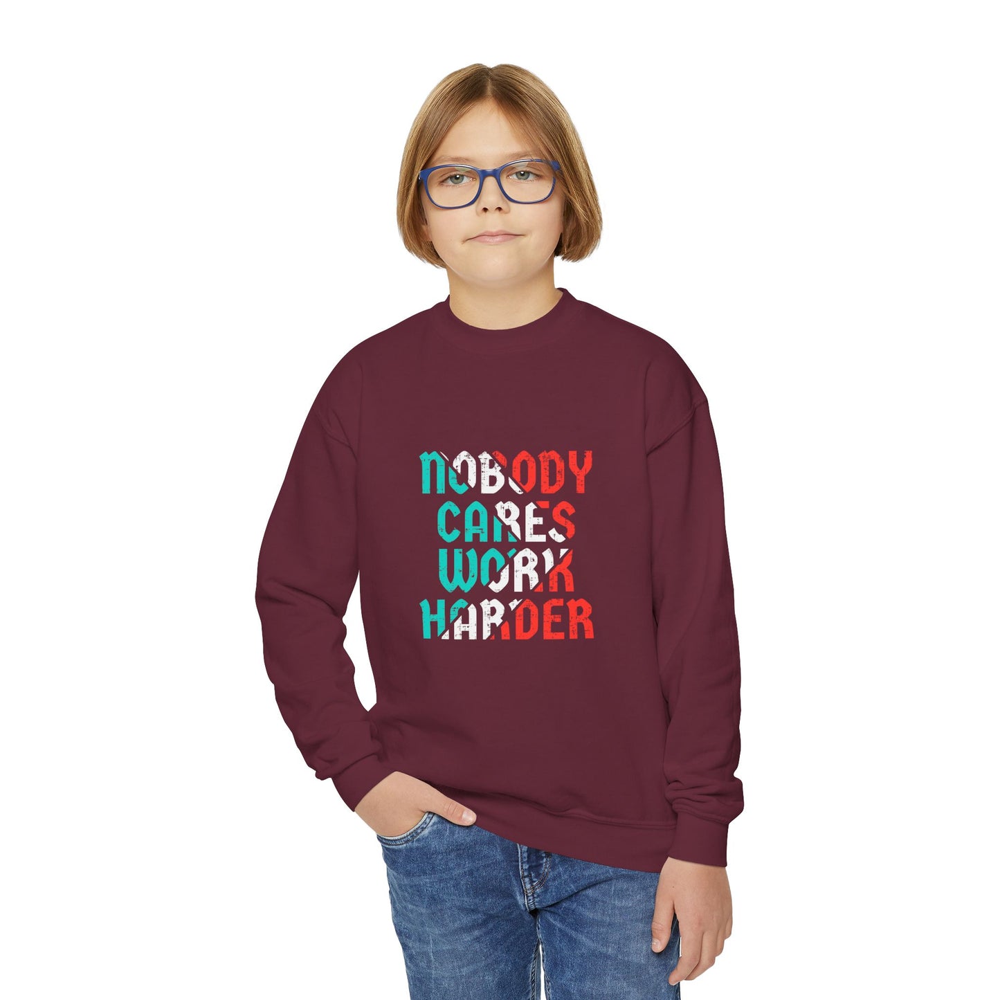Nobody Cares Work Harder Youth Crewneck Sweatshirt