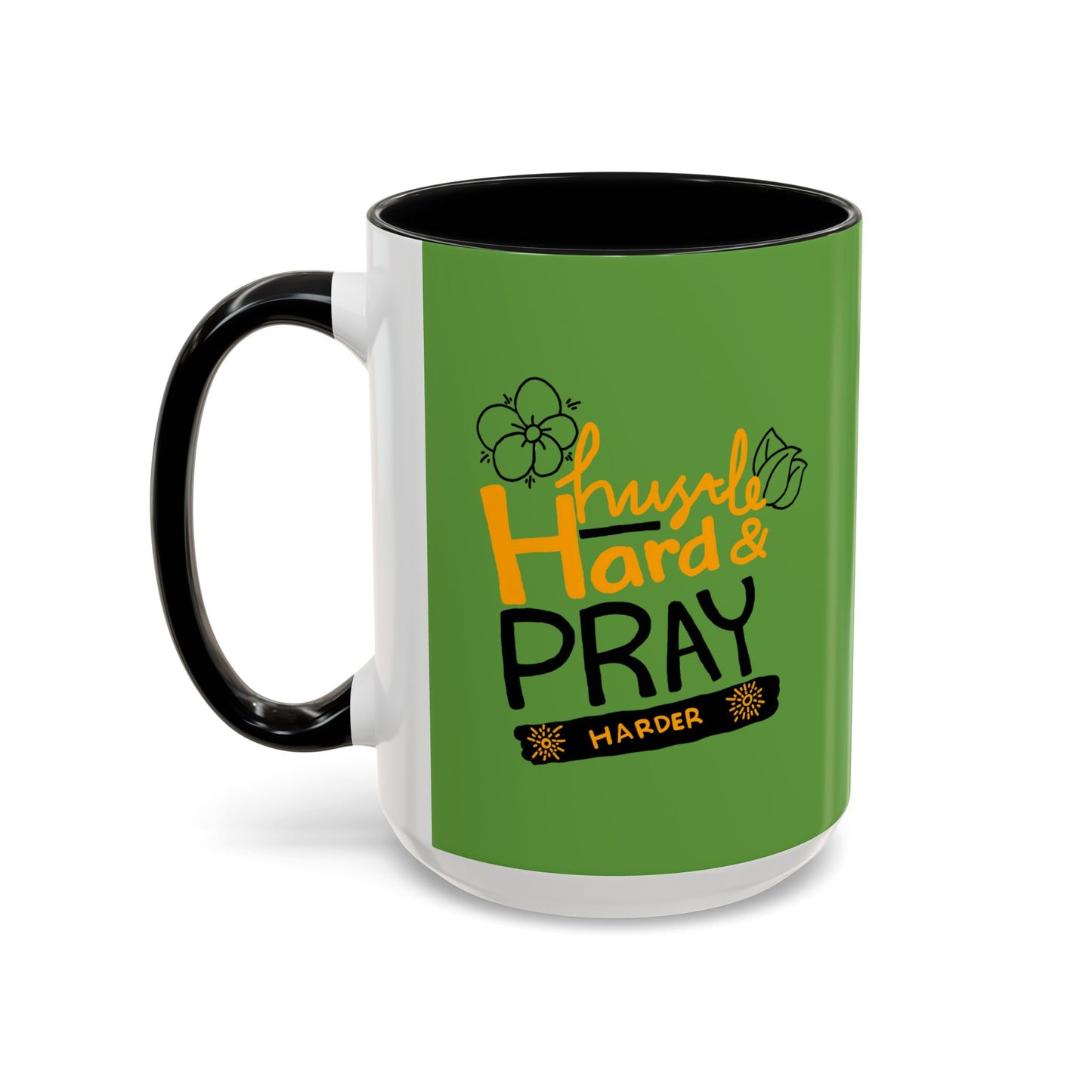 Hustle Hard And Pray Harder Accent Coffee Mug (11, 15oz)