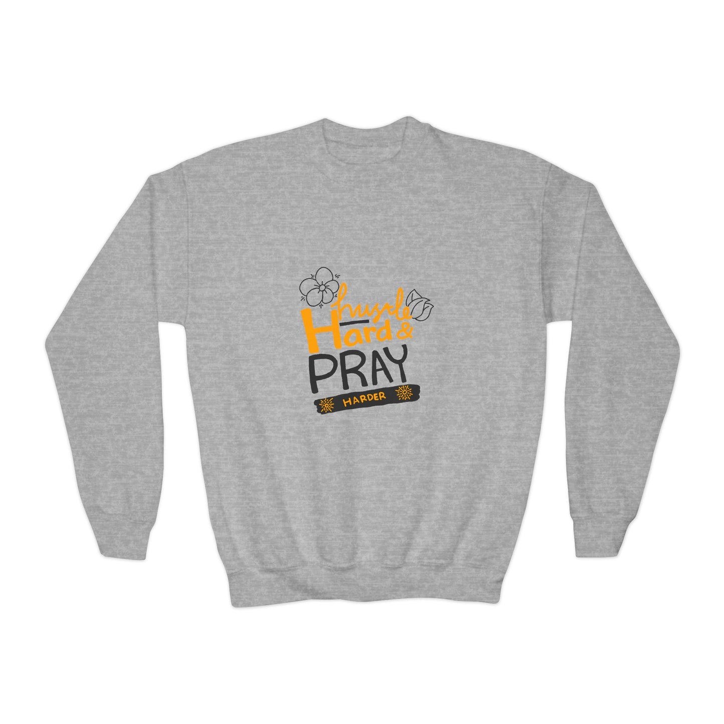 Hustle Hard And Pray Harder Youth Crewneck Sweatshirt