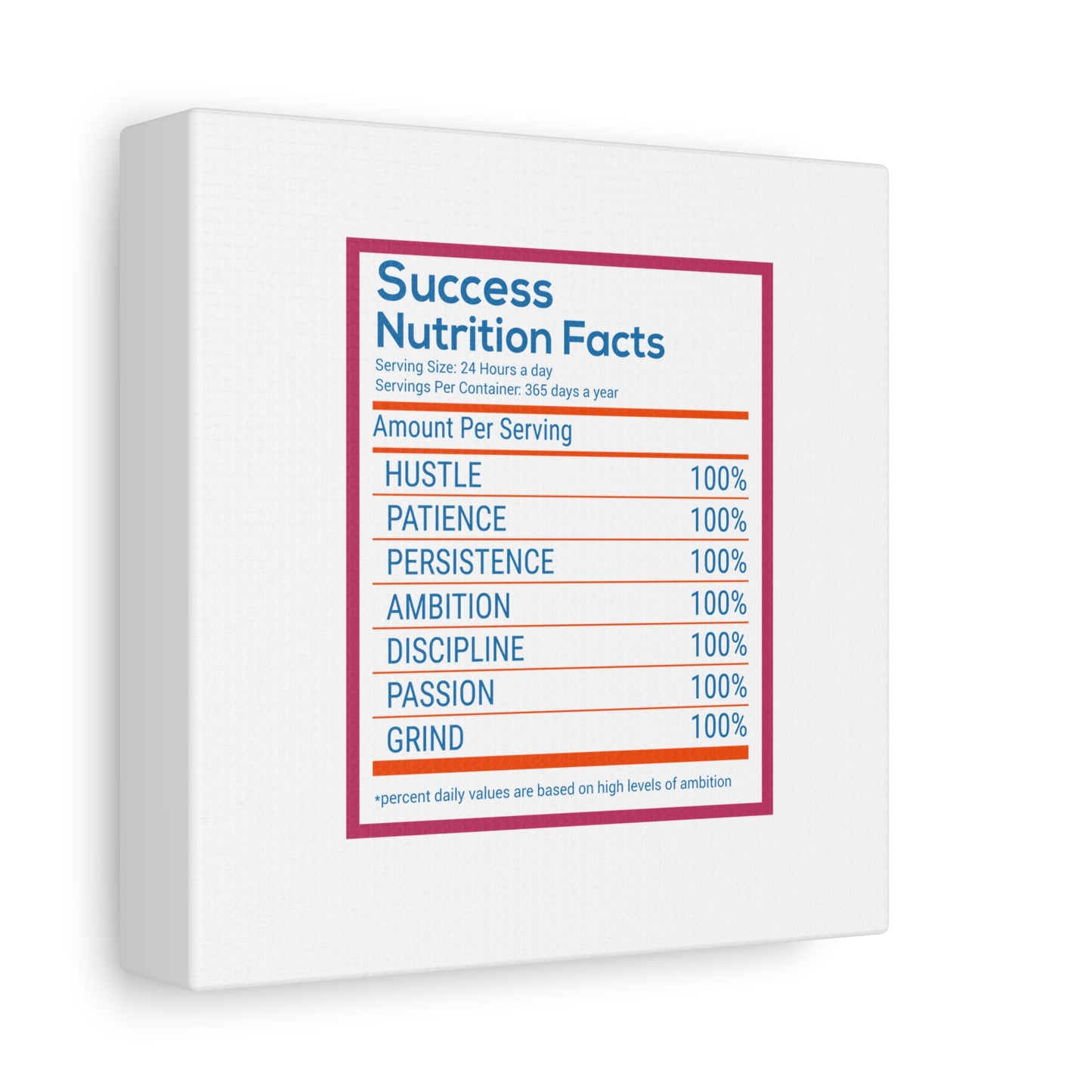 Success Nutrition Facts Matte Canvas, Stretched, 1.25"