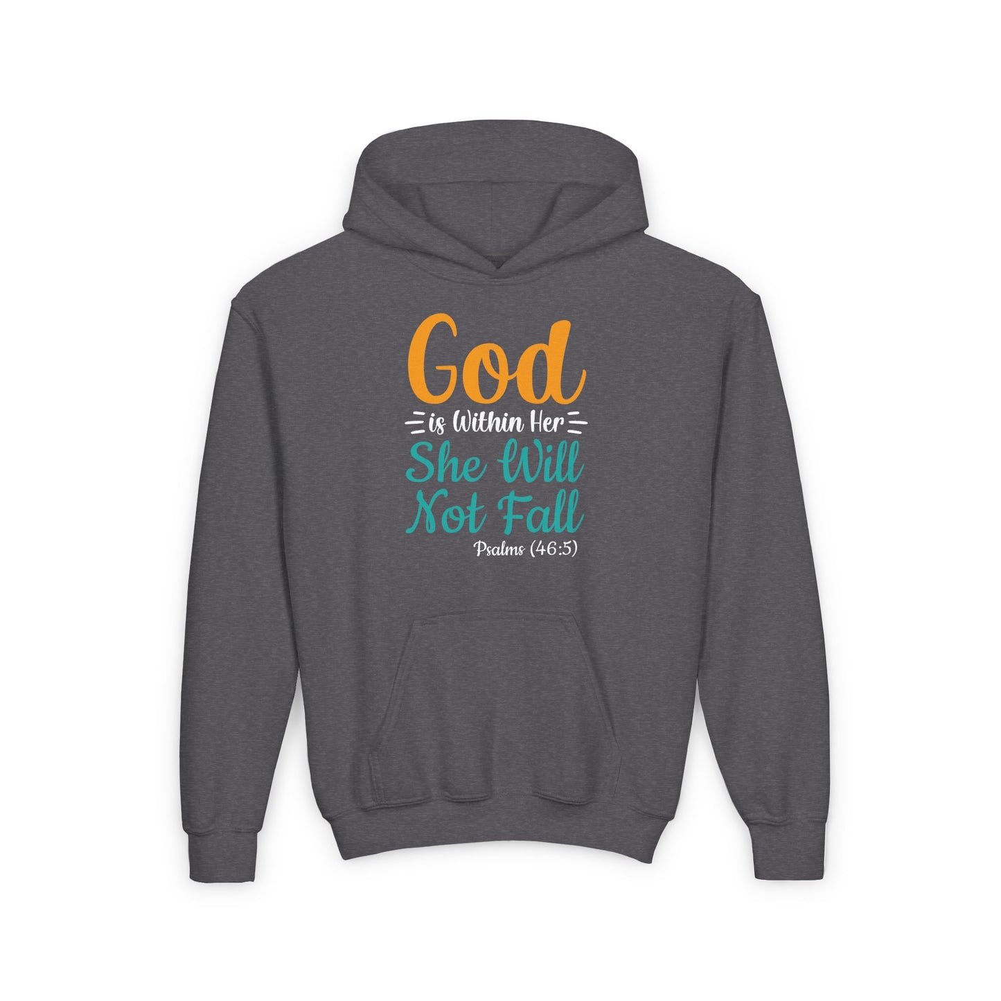 God Is Within Her She Will Not Fall Youth Heavy Blend Hooded Sweatshirt