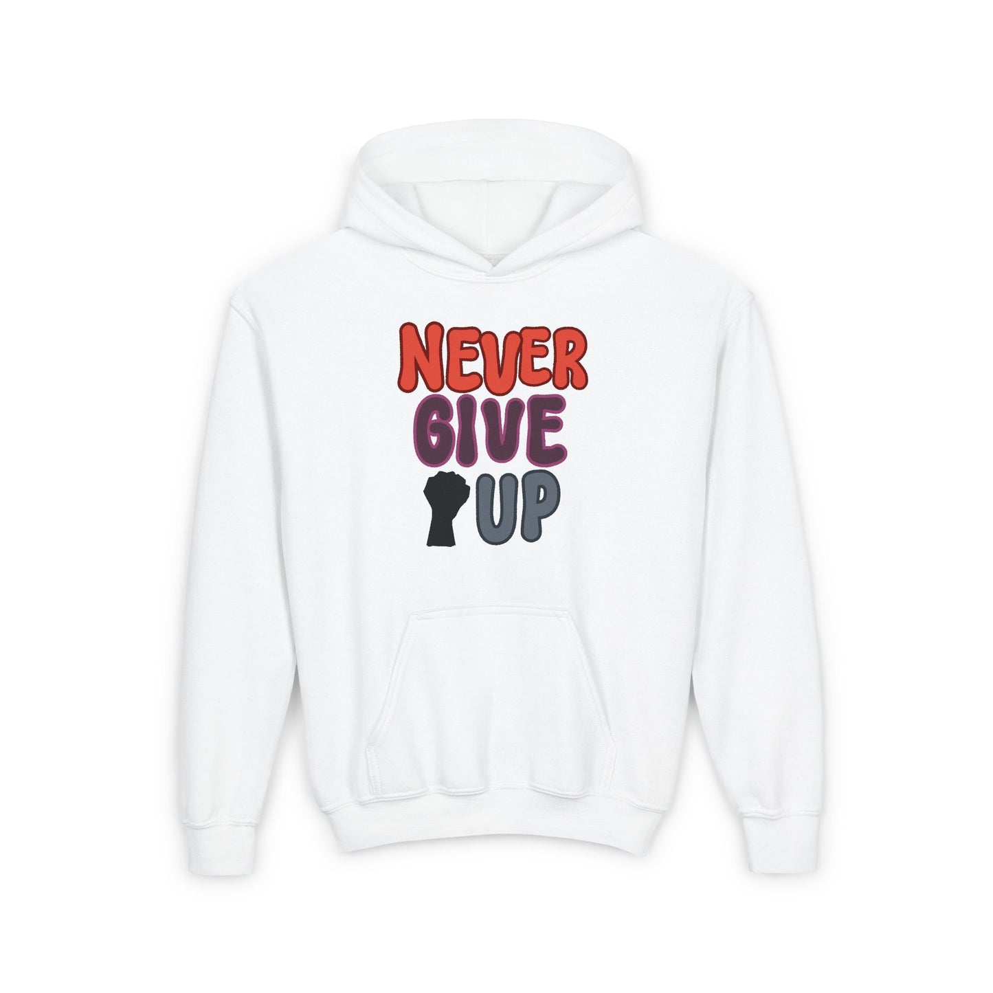 Never Give Up Youth Heavy Blend Hooded Sweatshirt