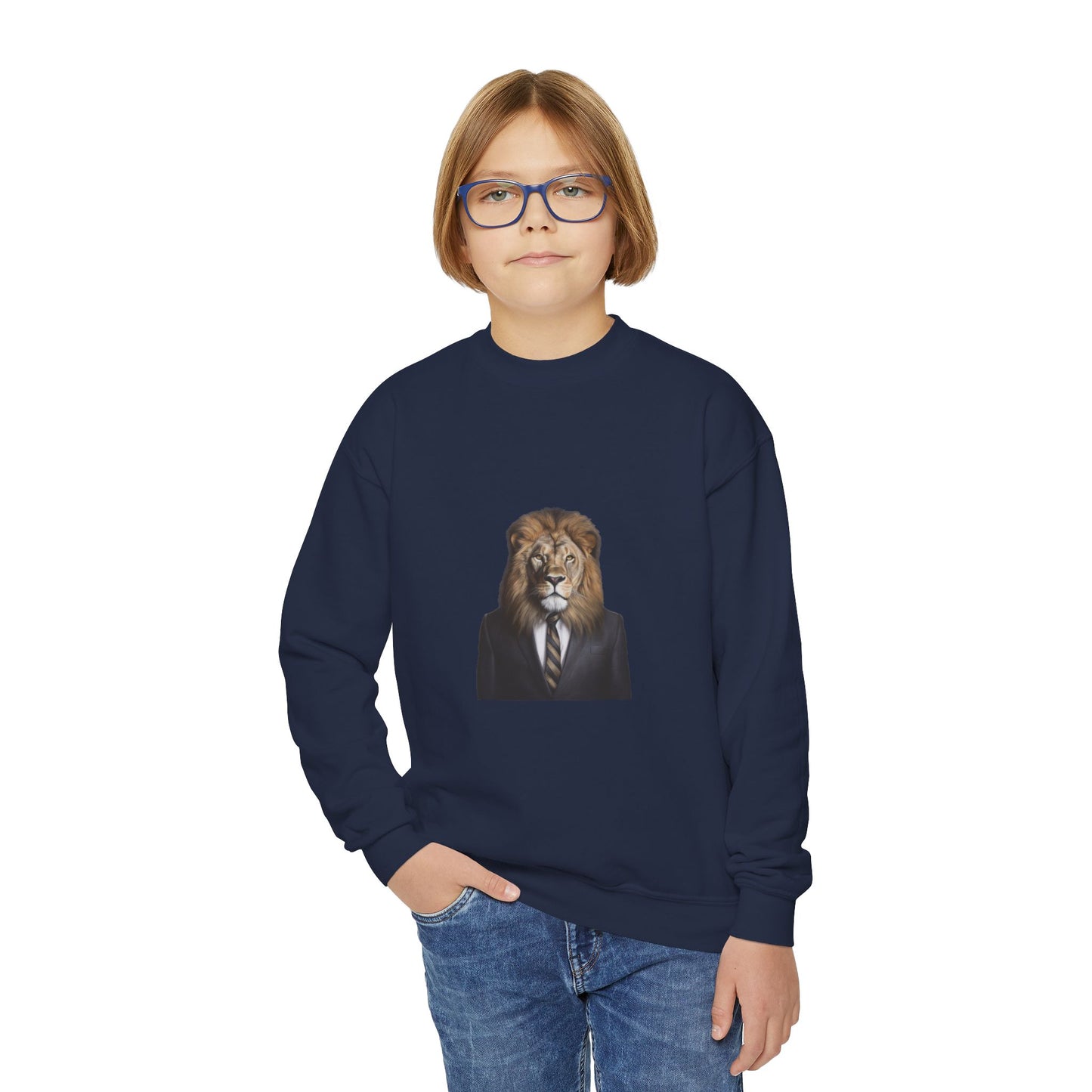 Lion Business Person Youth Crewneck Sweatshirt