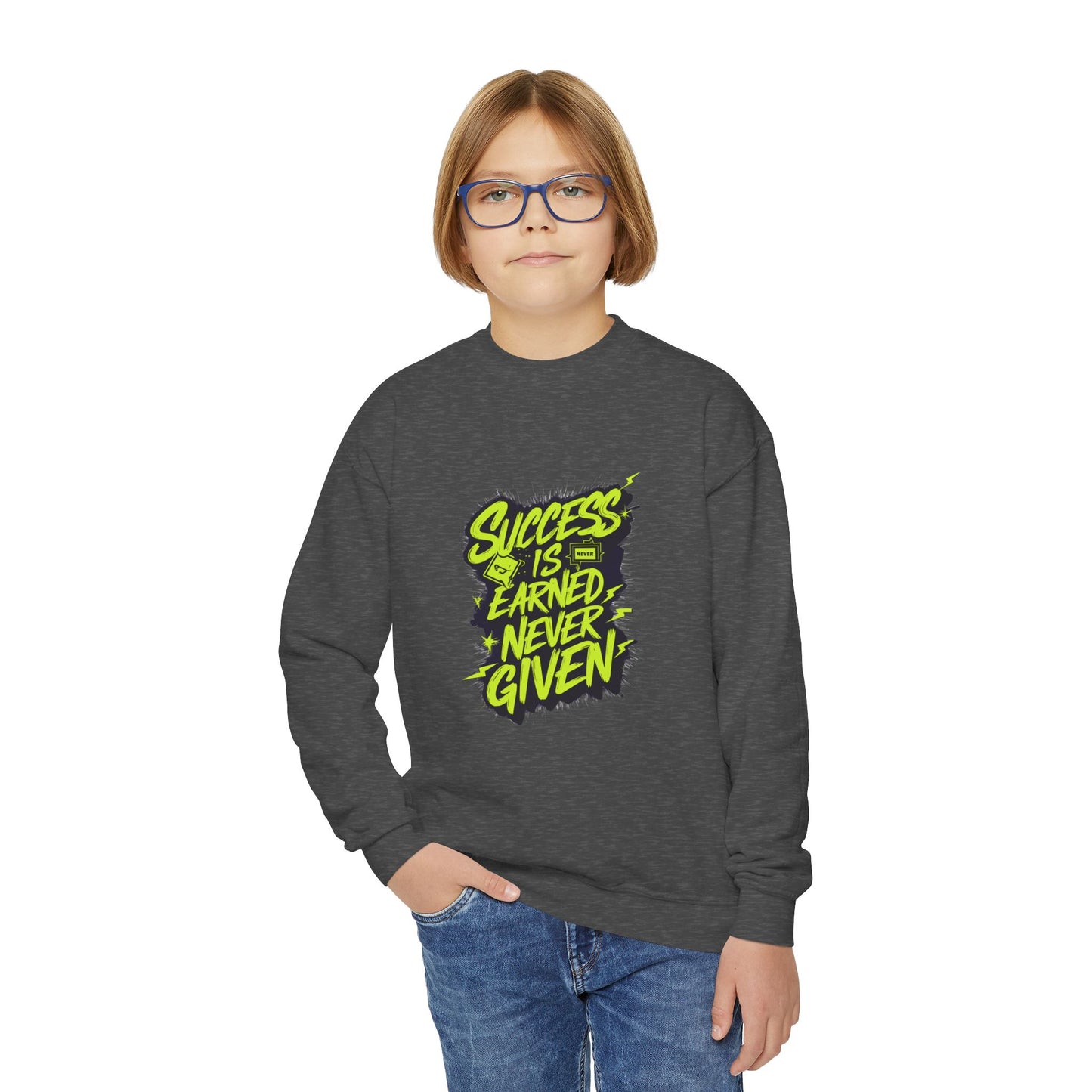 Success Is Never Earned Never Given Youth Crewneck Sweatshirt
