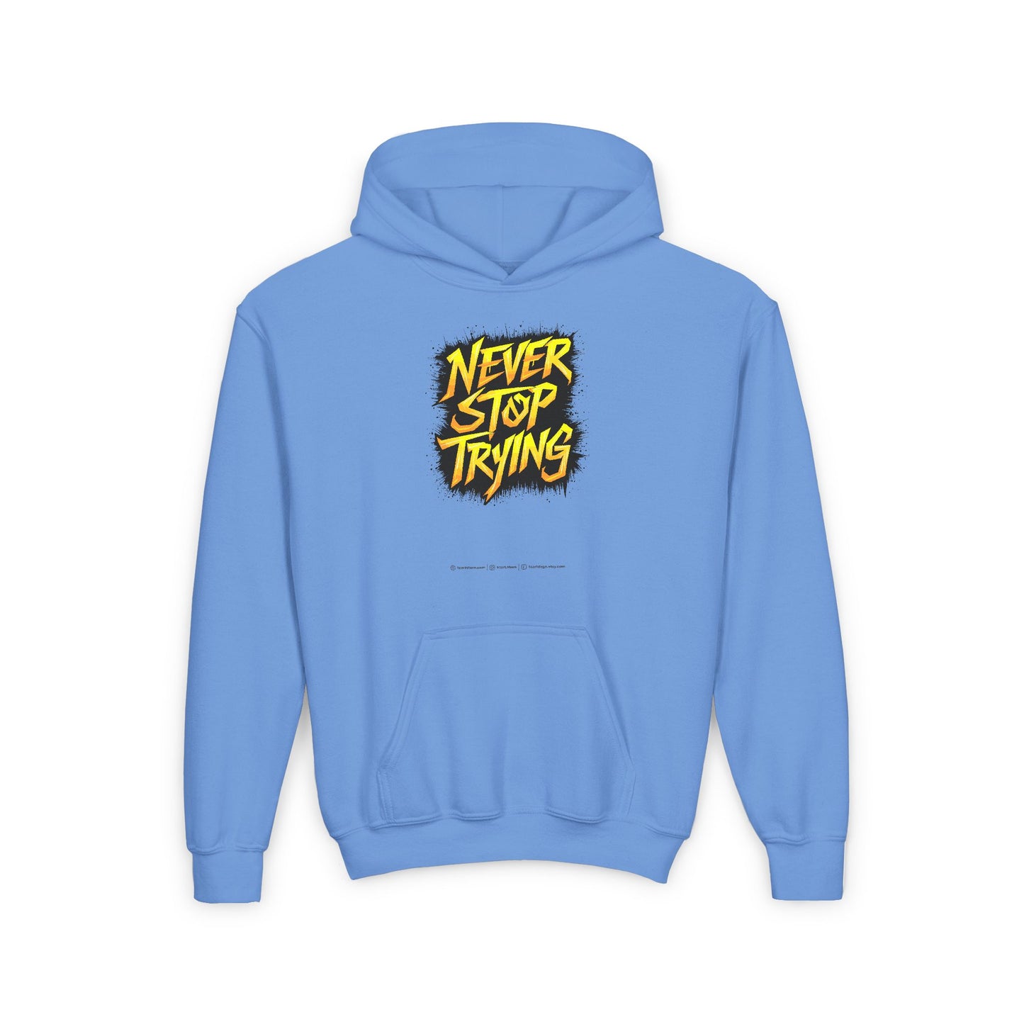 Never Stop Trying Youth Heavy Blend Hooded Sweatshirt