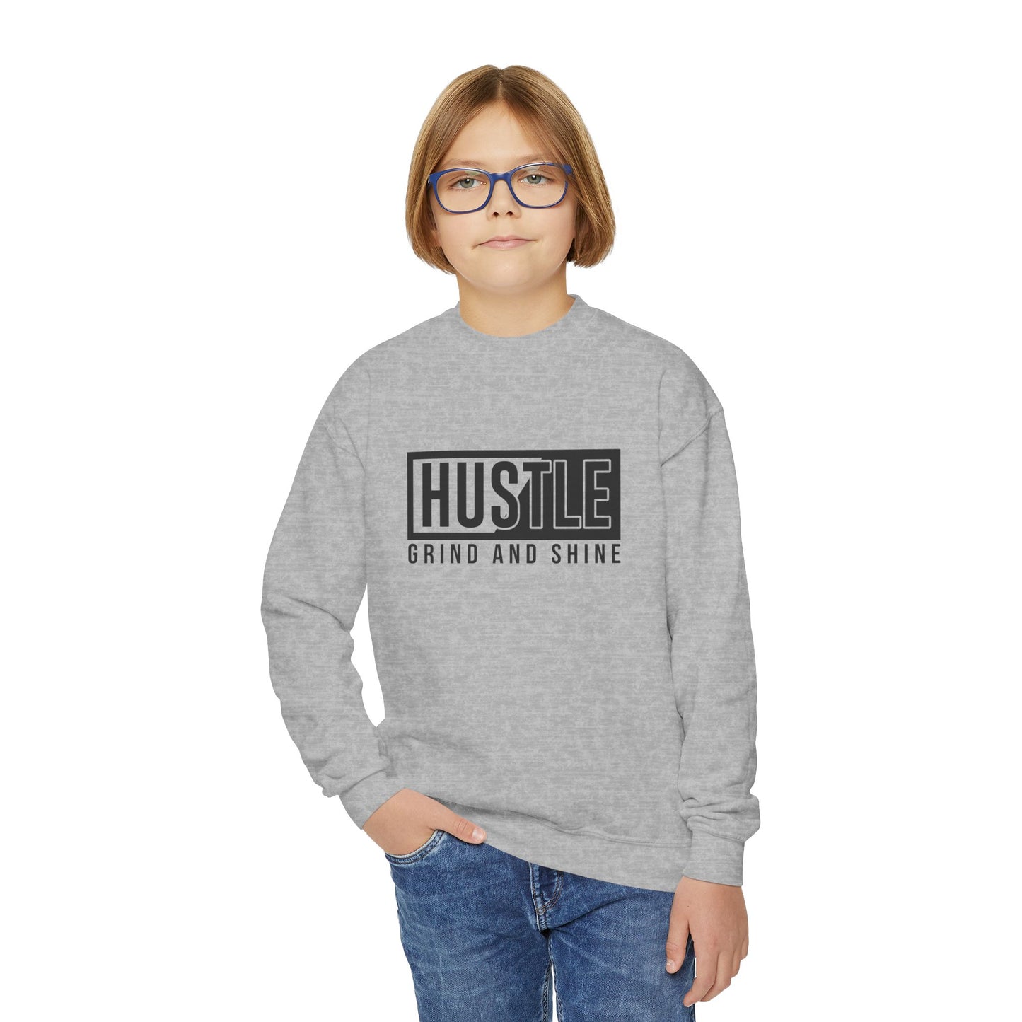 Hustle Grind And Shine Youth Crewneck Sweatshirt