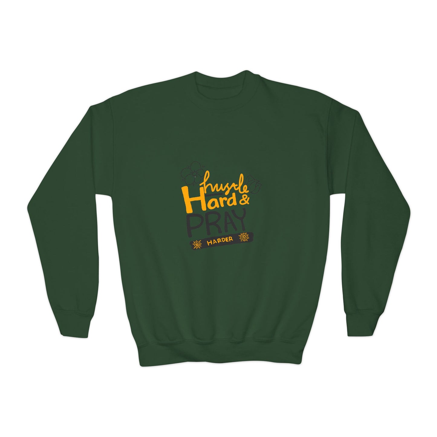 Hustle Hard And Pray Harder Youth Crewneck Sweatshirt