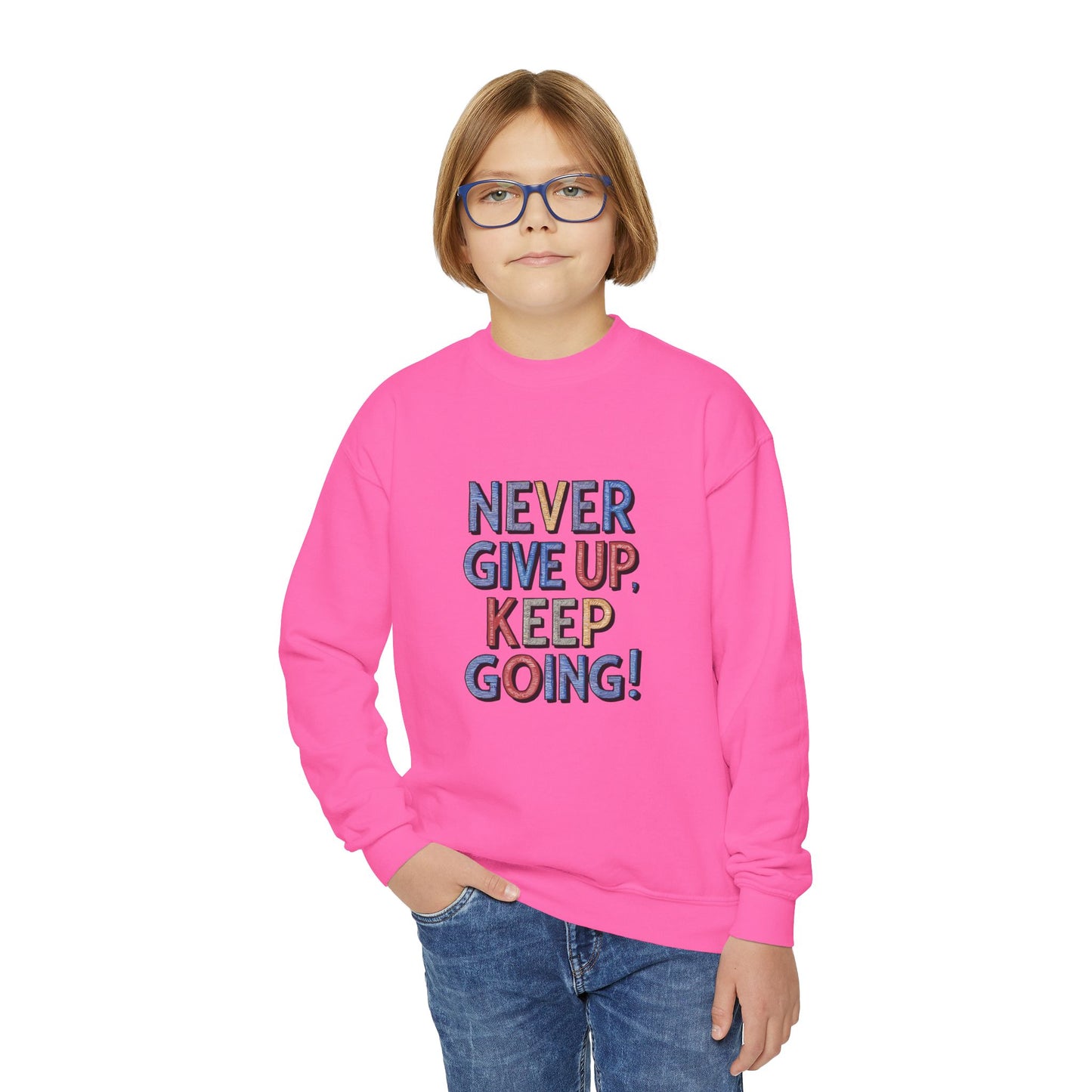 Never Give Up Keep Going Youth Crewneck Sweatshirt