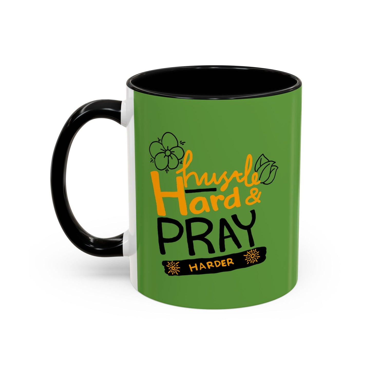 Hustle Hard And Pray Harder Accent Coffee Mug (11, 15oz)