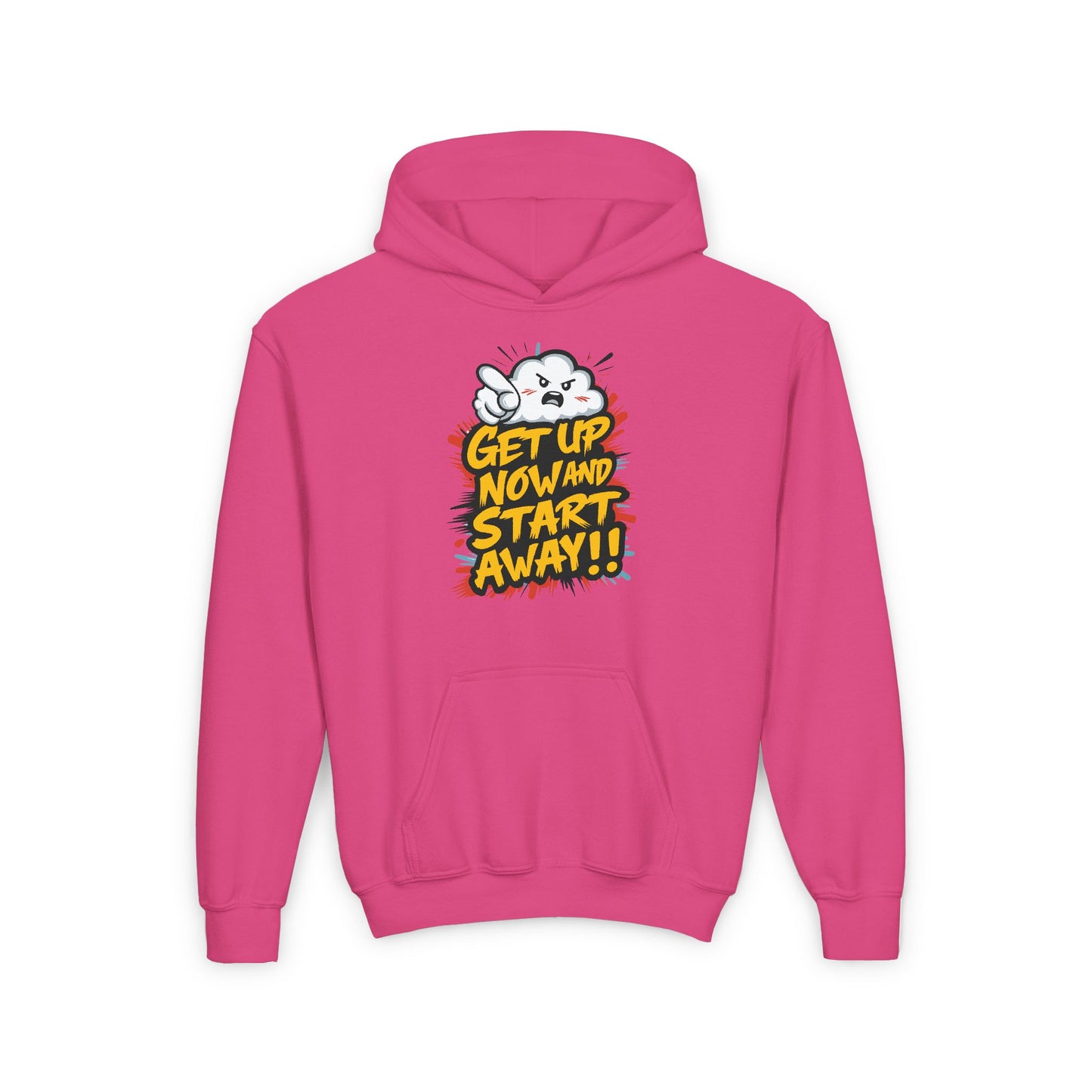 Get Up Now And Start Away!! Youth Heavy Blend Hooded Sweatshirt