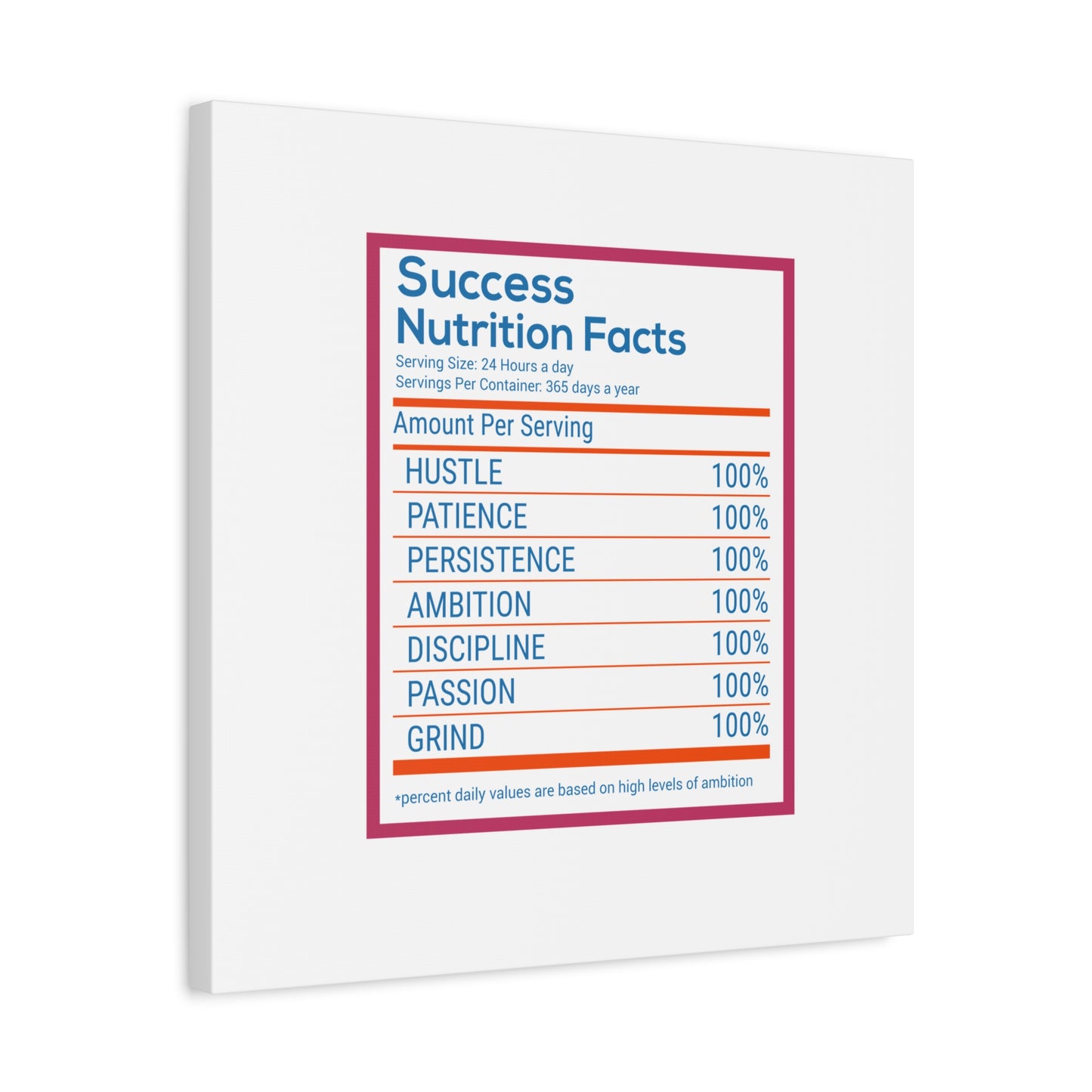 Success Nutrition Facts Matte Canvas, Stretched, 1.25"