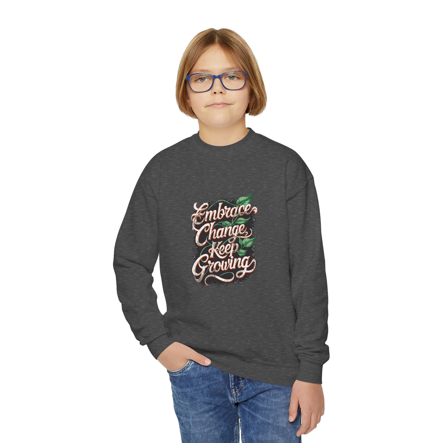Embrace Change Keep Growing Youth Crewneck Sweatshirt