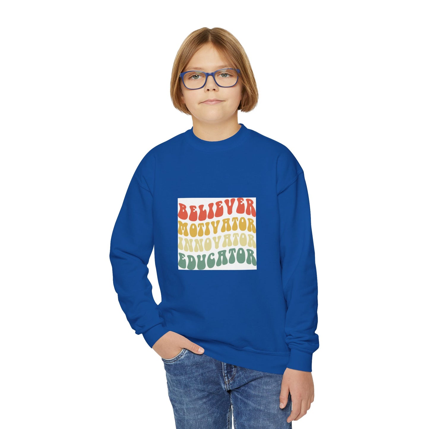 Believer Motivator Innovator Educator Youth Crewneck Sweatshirt