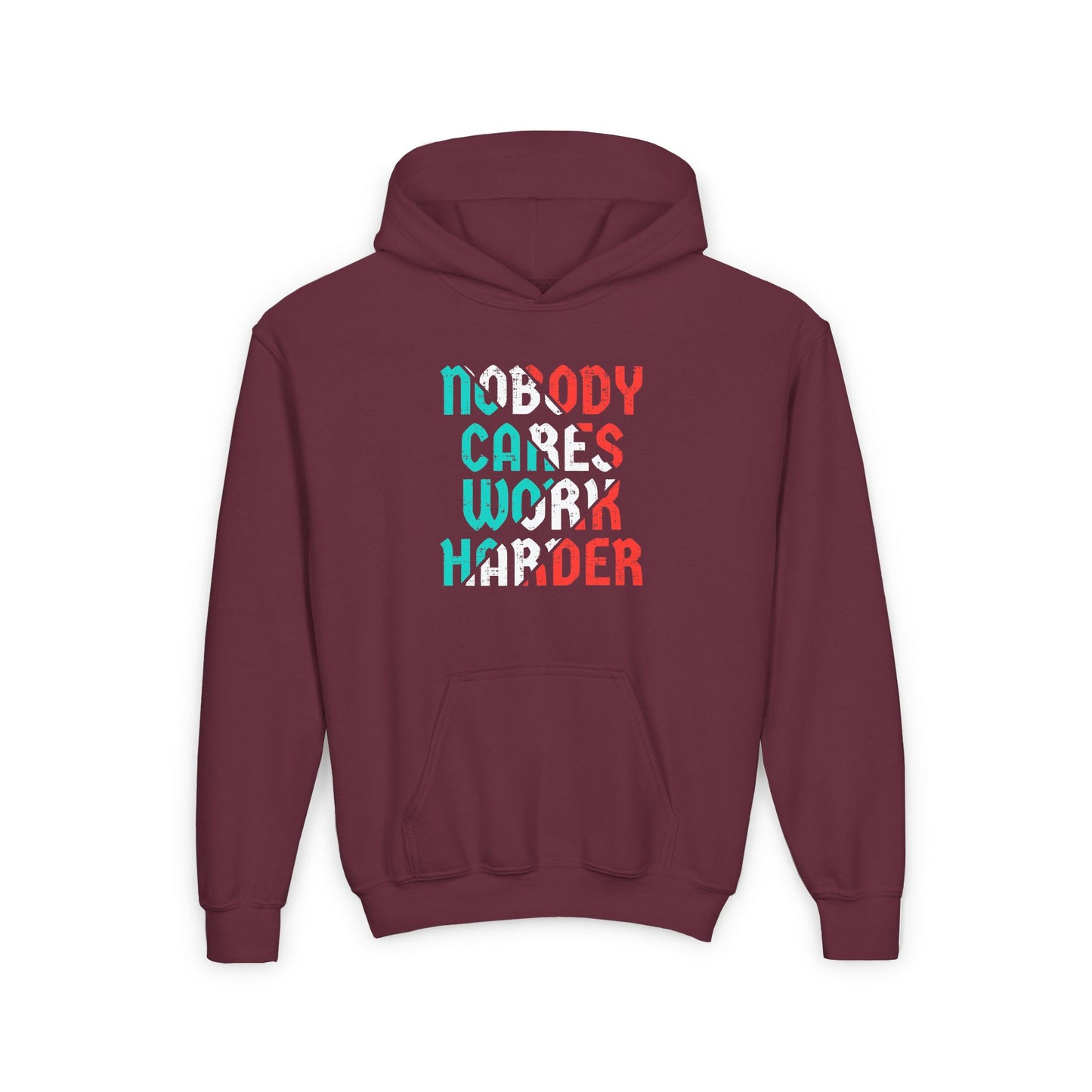Nobody Cares Work Harder Youth Heavy Blend Hooded Sweatshirt